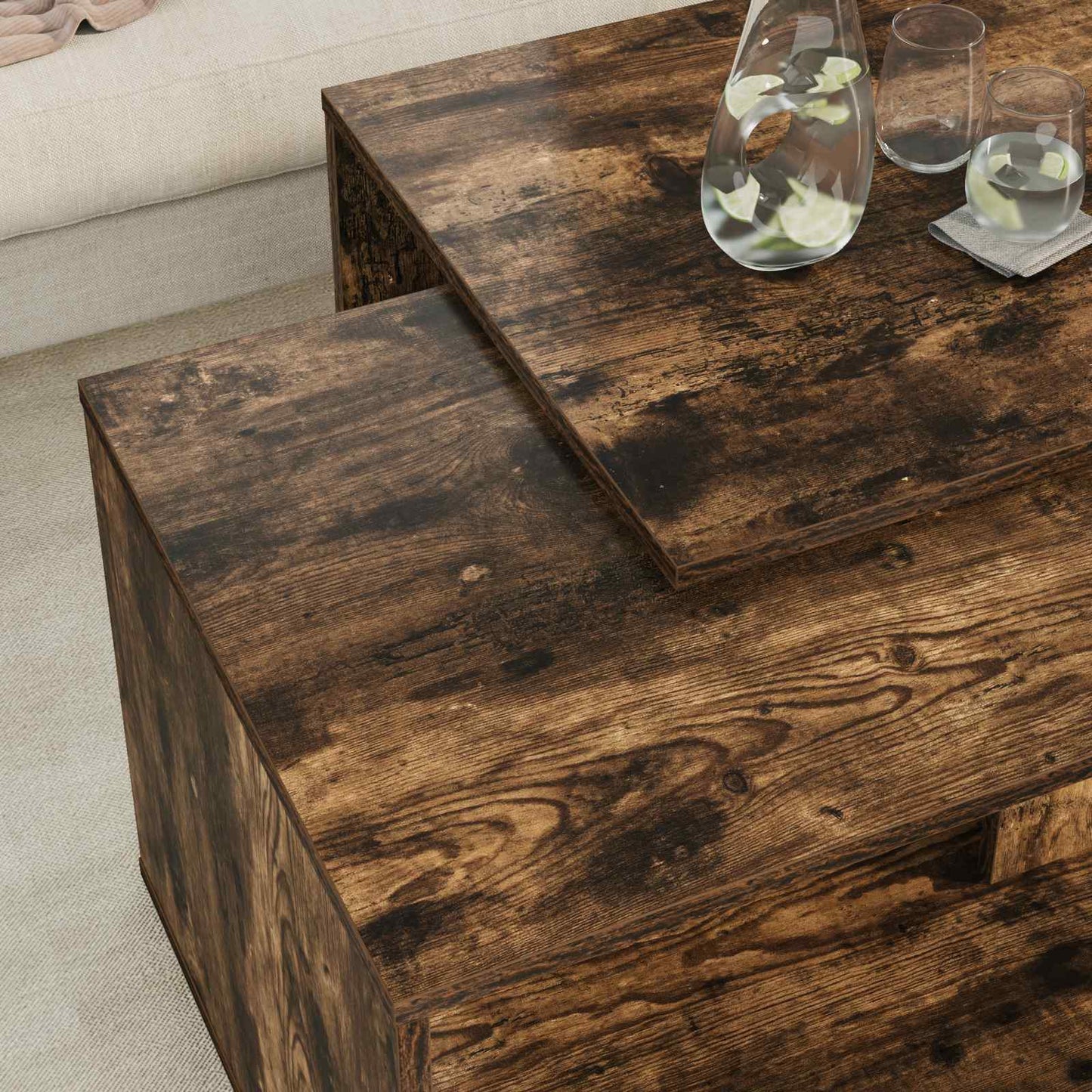 Kávasztal Szett 2 pcs Füstölt tölgy 90 x 48 x 40 cm Szerelt Fa