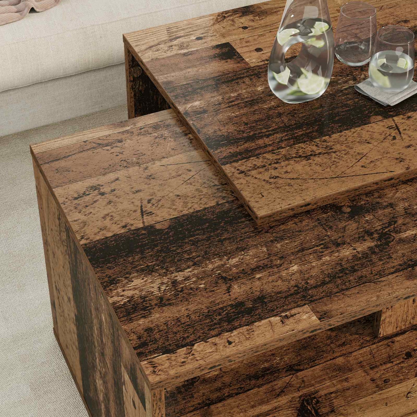 Kávasztal Szett 2 pcs Öreg fa 90 x 48 x 40 cm Szerelt Fa
