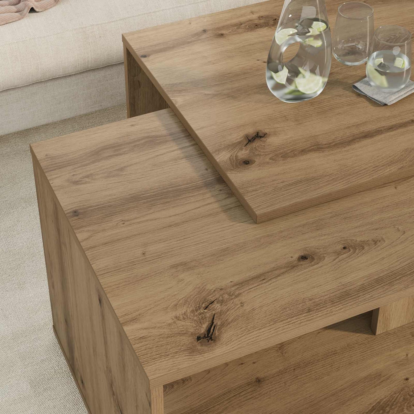 Kávasztal Szett 2 pcs Artisan tölgy 90 x 48 x 40 cm Szerelt Fa