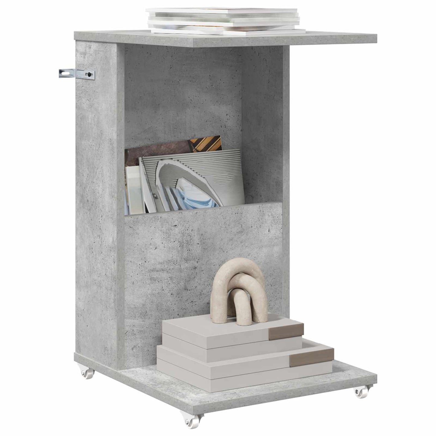 Oldal asztal kerékkel Beton Szürke 40 x 35 x 60 cm Szerelt Fa