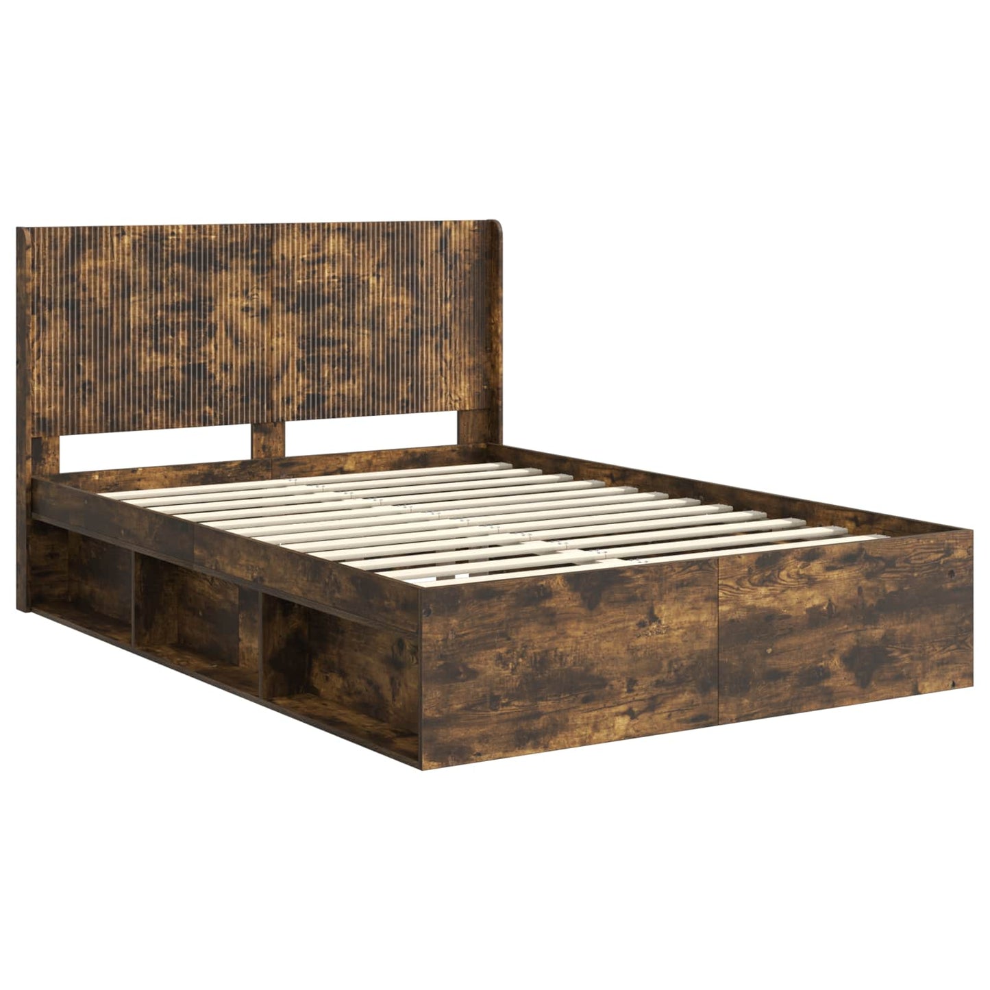 Ágykeret tárolóval és fejtámlával Füstös Tölgy 135 x 190 cm
