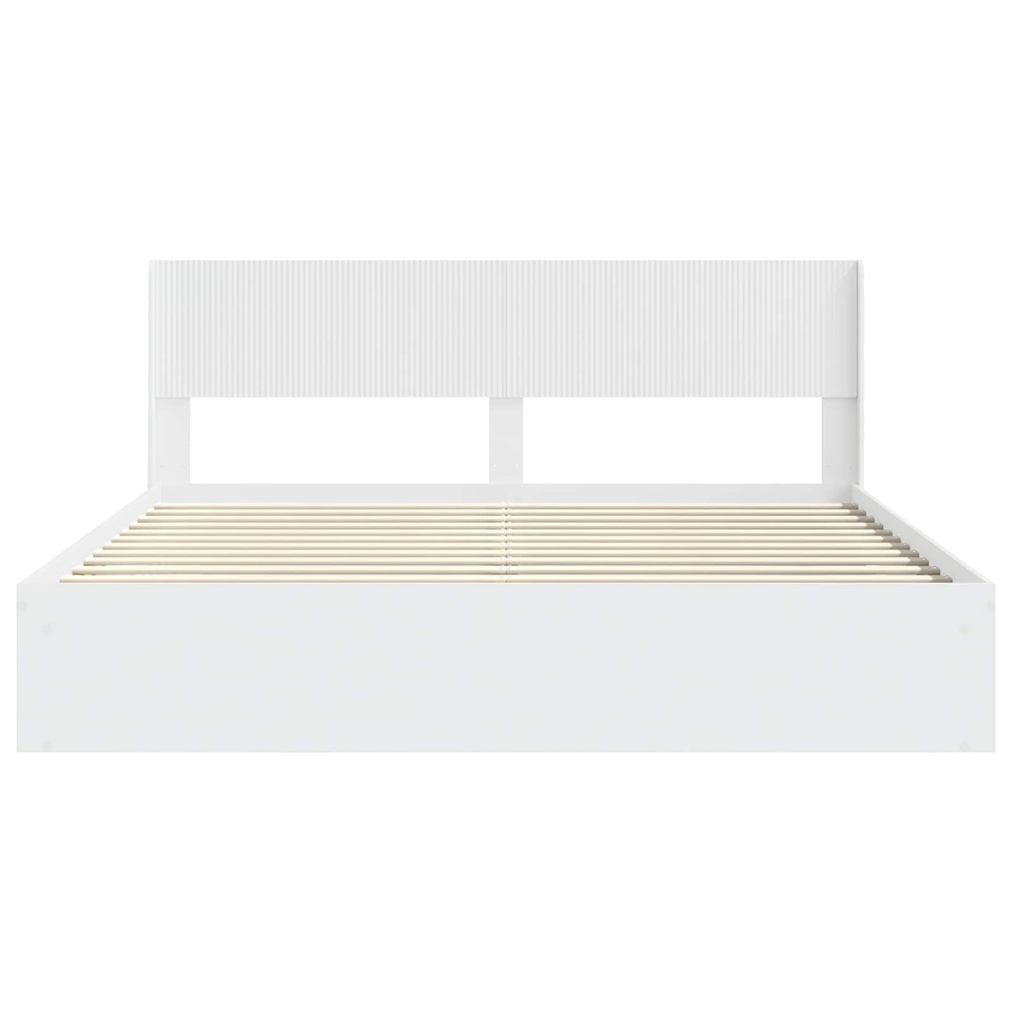 Ágykeret tárolóval és fejtámlával Fehér 200 x 200 cm Szerelt Fa