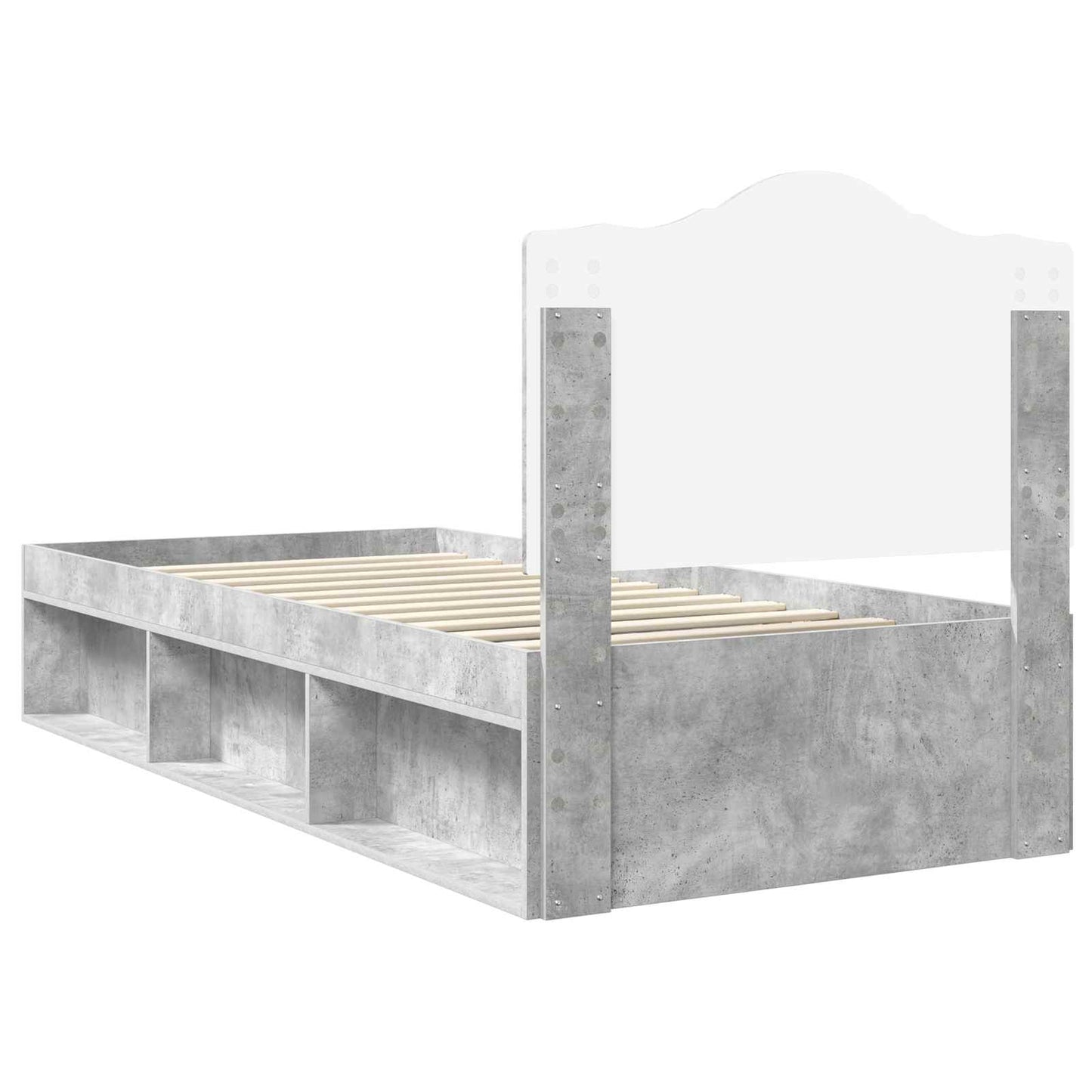 Ágykeret fejtámlával Beton Szürke 90 x 190 cm Tömör fenyőfa