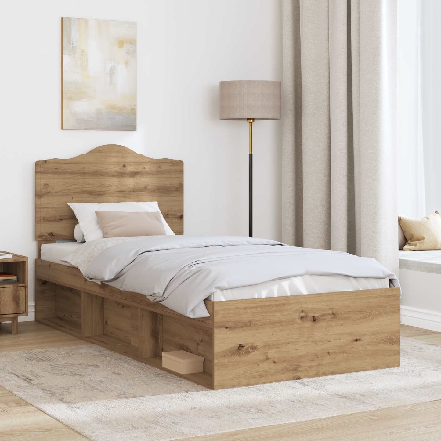 Ágykeret fejtámlával Művészi tölgy 75 x 190 cm Tömör fenyőfa