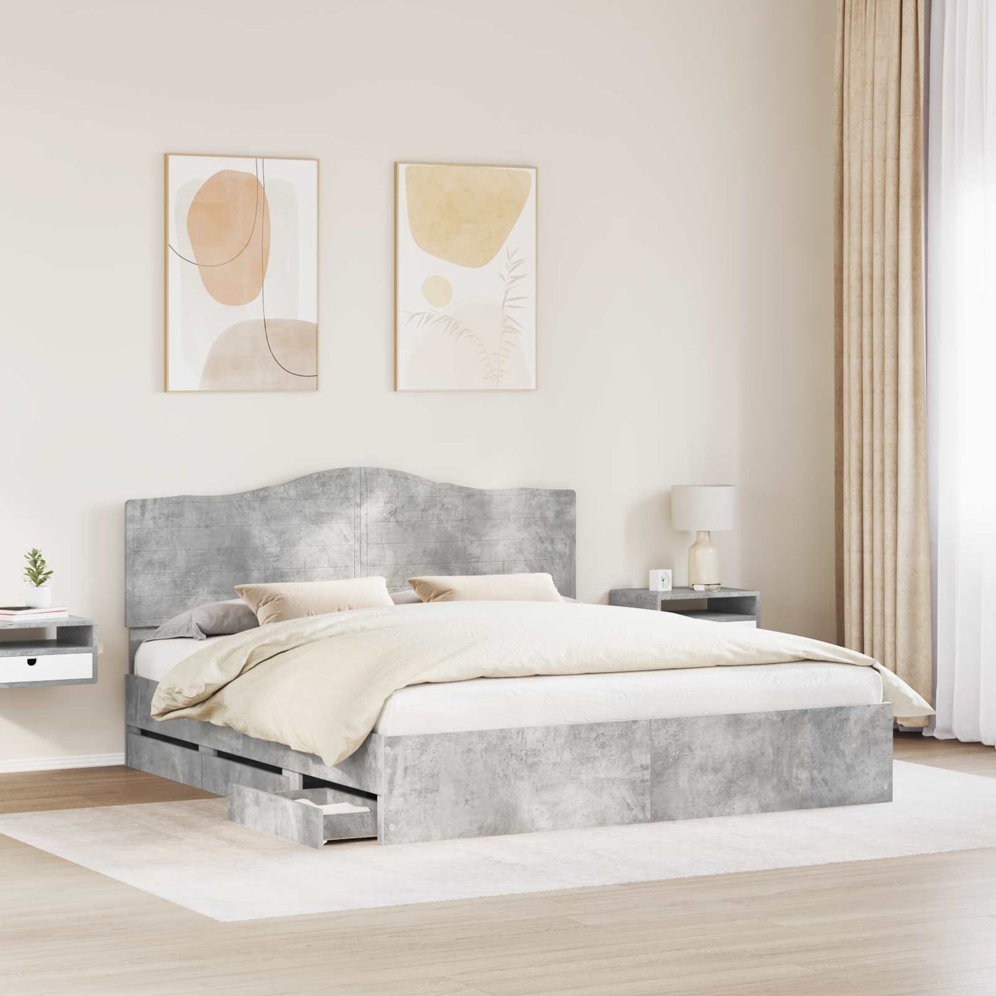 Ágykeret fiókkal tárolóval Beton Szürke 200 x 200 cm Mérnöki Fa