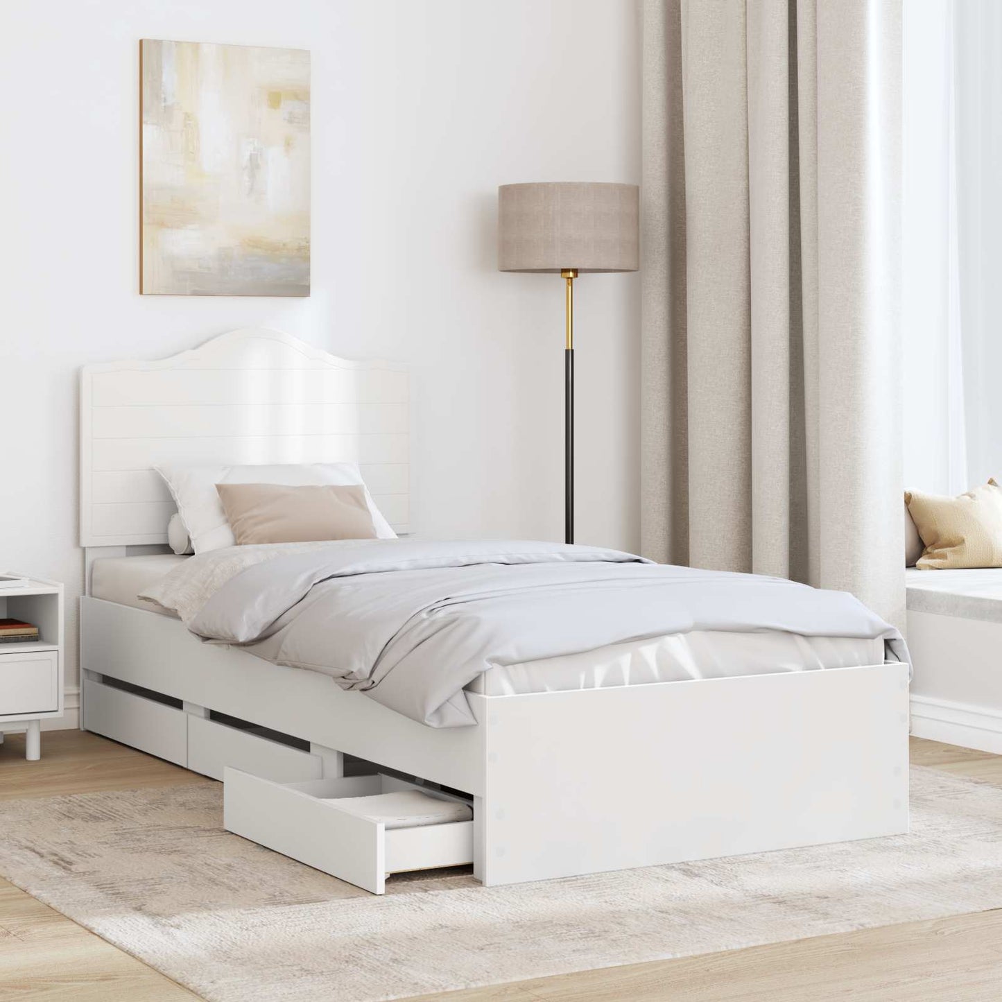 Ágykeret fiókkal fejtámlával Fehér 100 x 200 cm Mérnöki Fa