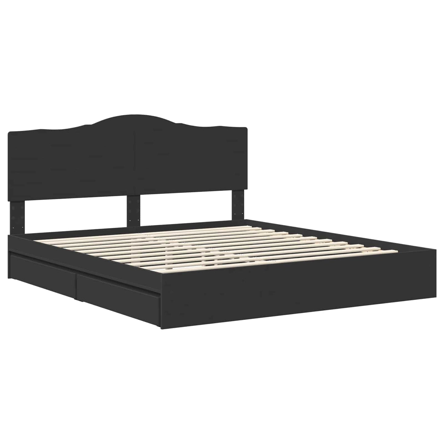 Tárolós Ágy fiókkal fejtámlával Fekete 200 x 200 cm Szerelt Fa