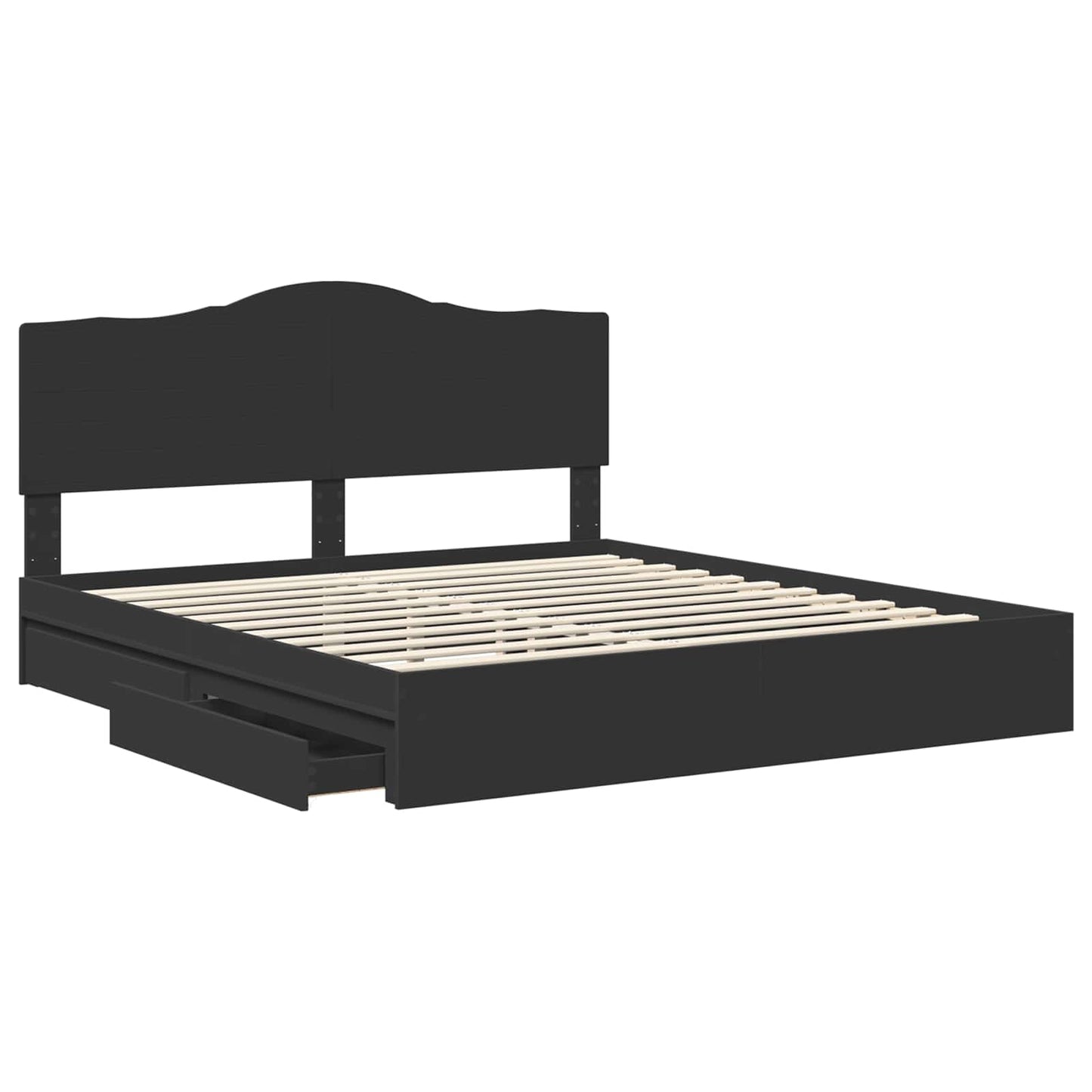 Tárolós Ágy fiókkal fejtámlával Fekete 200 x 200 cm Szerelt Fa