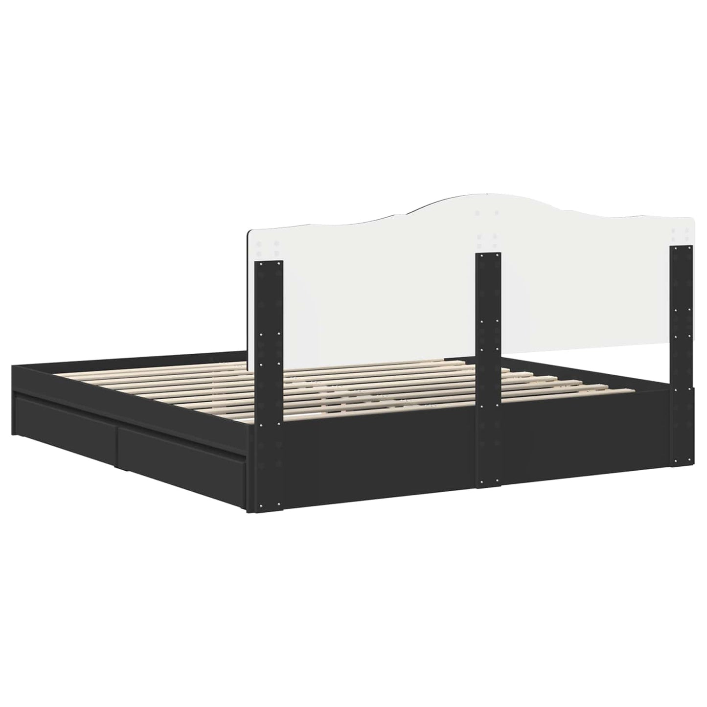 Tárolós Ágy fiókkal fejtámlával Fekete 200 x 200 cm Szerelt Fa