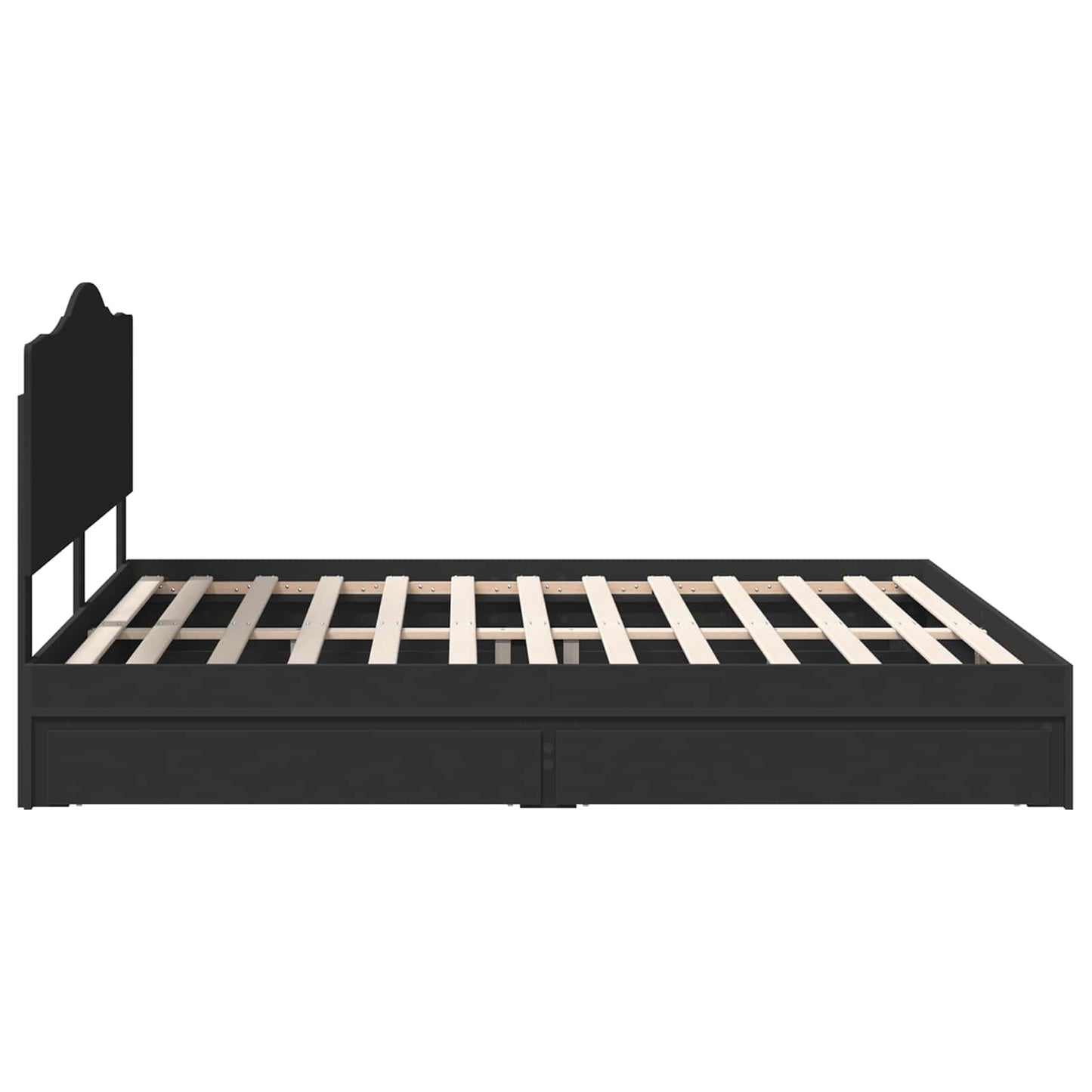 Tárolós Ágy fiókkal fejtámlával Fekete 200 x 200 cm Szerelt Fa