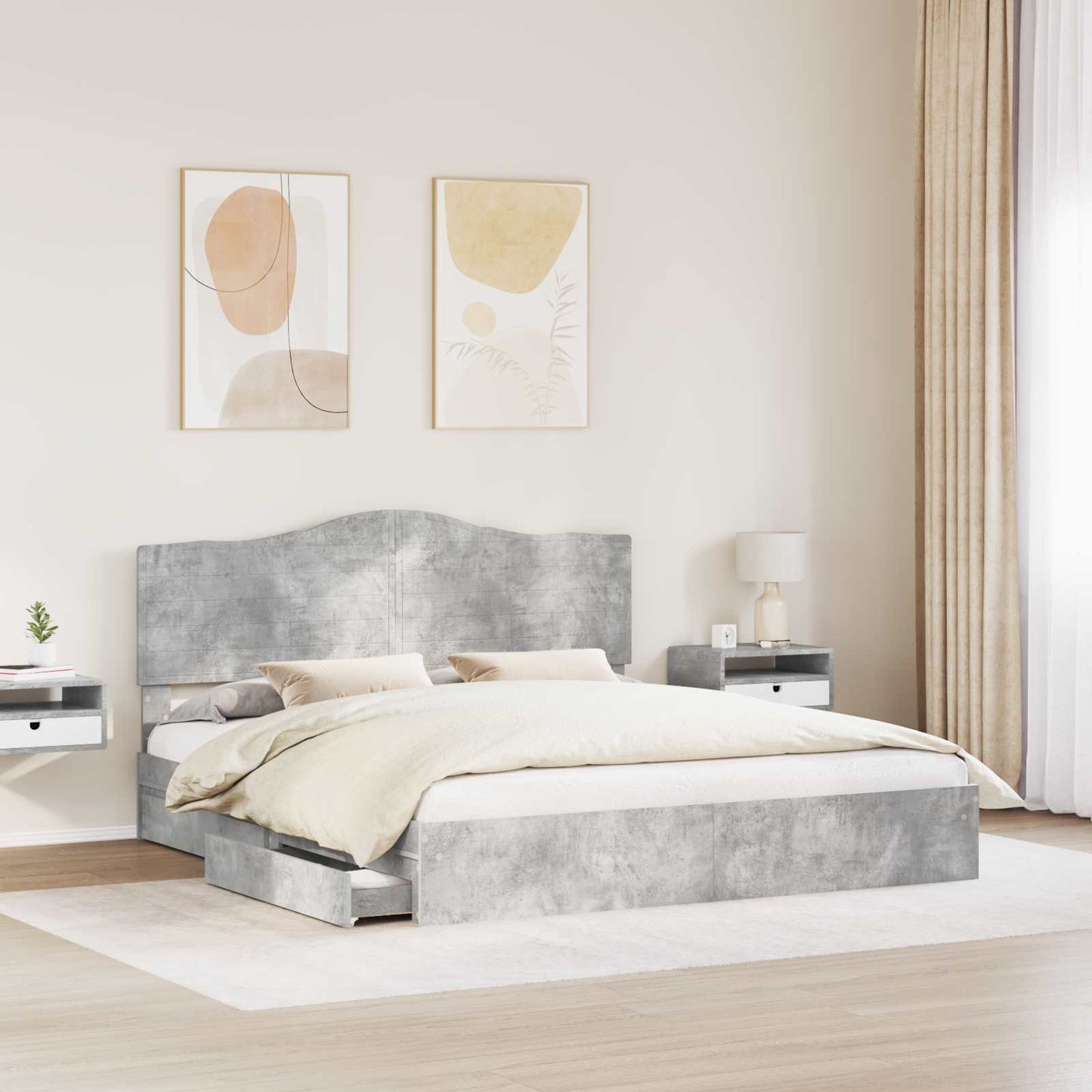 Tárolós Ágy fiókkal Beton Szürke 200 x 200 cm Szerelt Fa