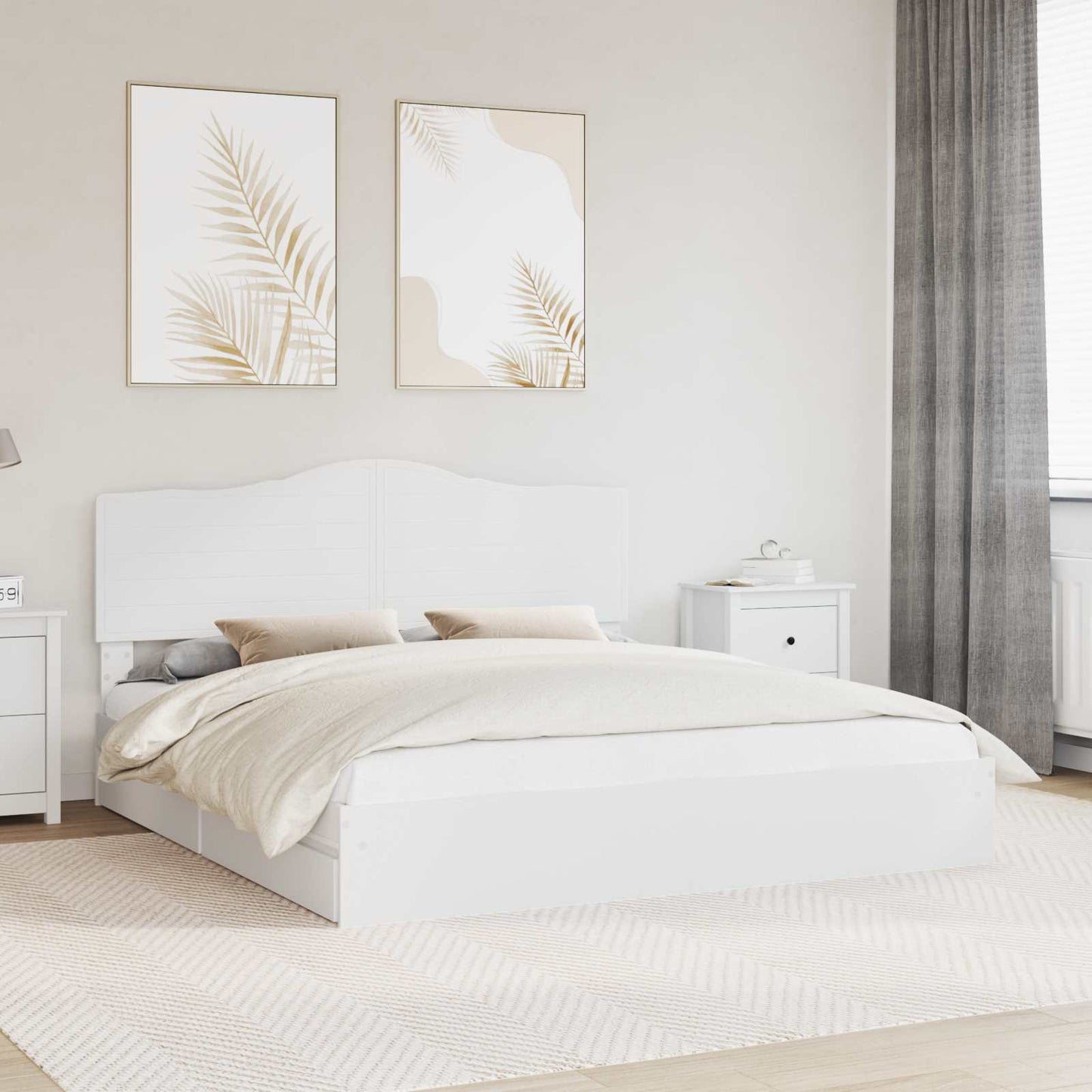 Tárolós Ágy fejtámlával fiókkal Fehér 180 x 200 cm Faanyag