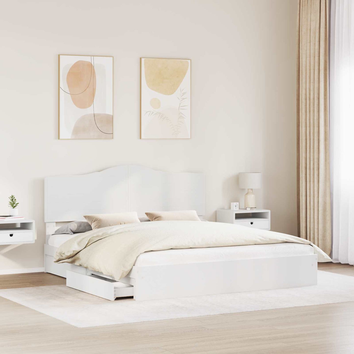 Tárolós Ágy fejtámlával fiókkal Fehér 180 x 200 cm Faanyag
