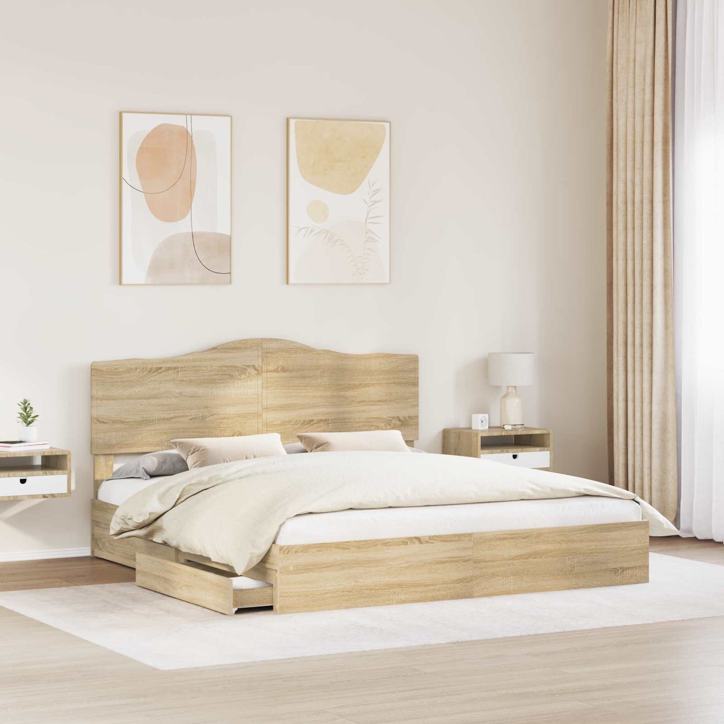 Tárolós Ágy fiókkal Sonoma tölgy 180 x 200 cm Szerelt Fa