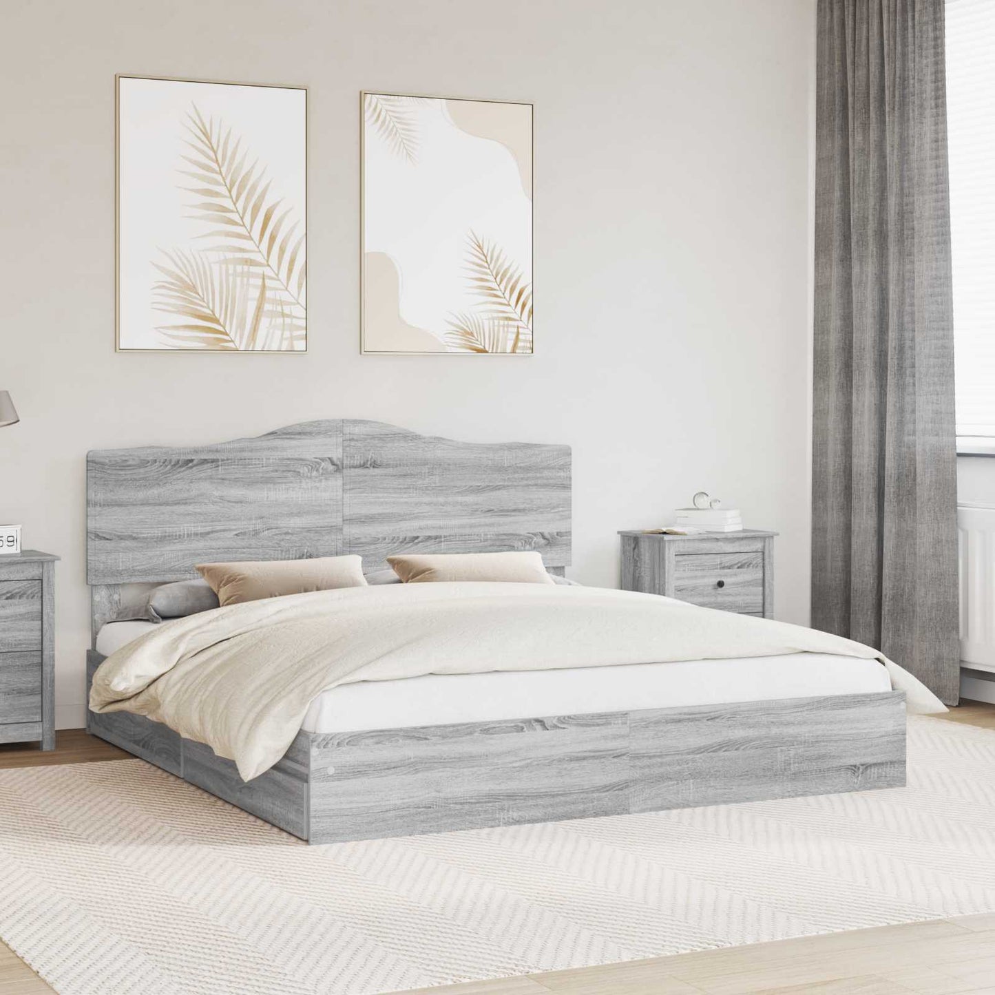 Tárolós Ágy fiókkal Szürke Sonoma 180 x 200 cm Szerelt Fa