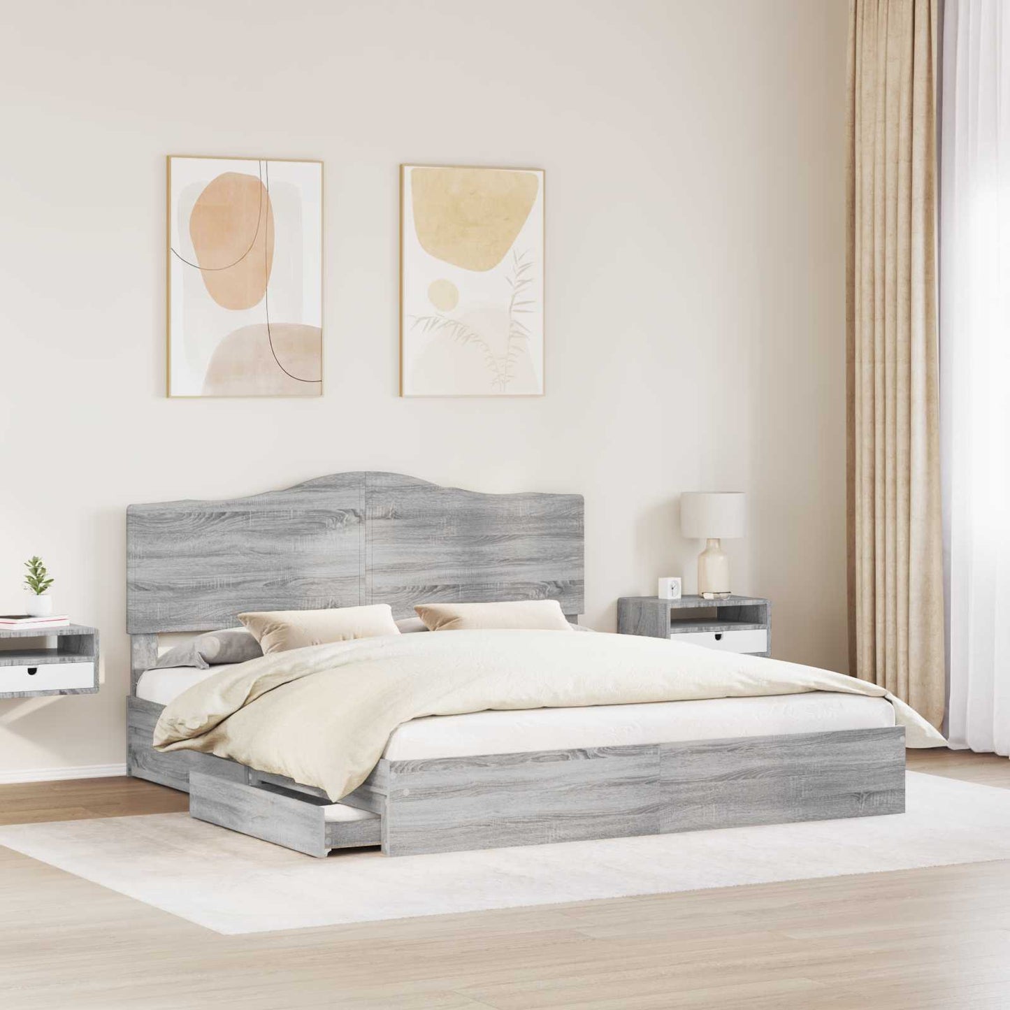 Tárolós Ágy fiókkal Szürke Sonoma 180 x 200 cm Szerelt Fa