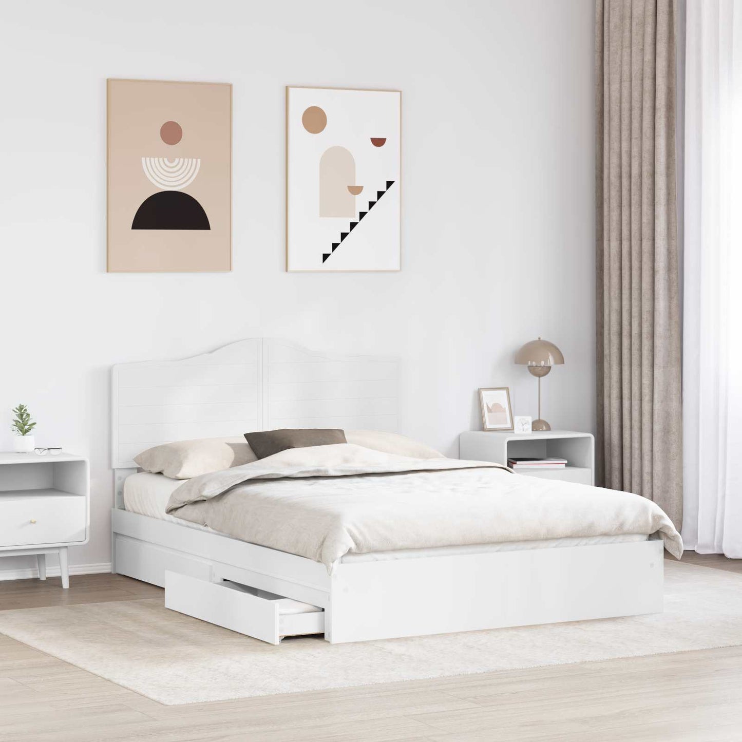 Tárolós Ágy fiókkal fejtámlával Fehér 160 x 200 cm Szerelt Fa
