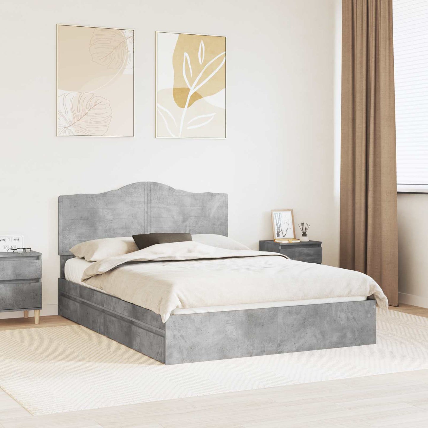 Tárolós Ágy fiókkal Beton Szürke 150 x 200 cm Szerelt Fa