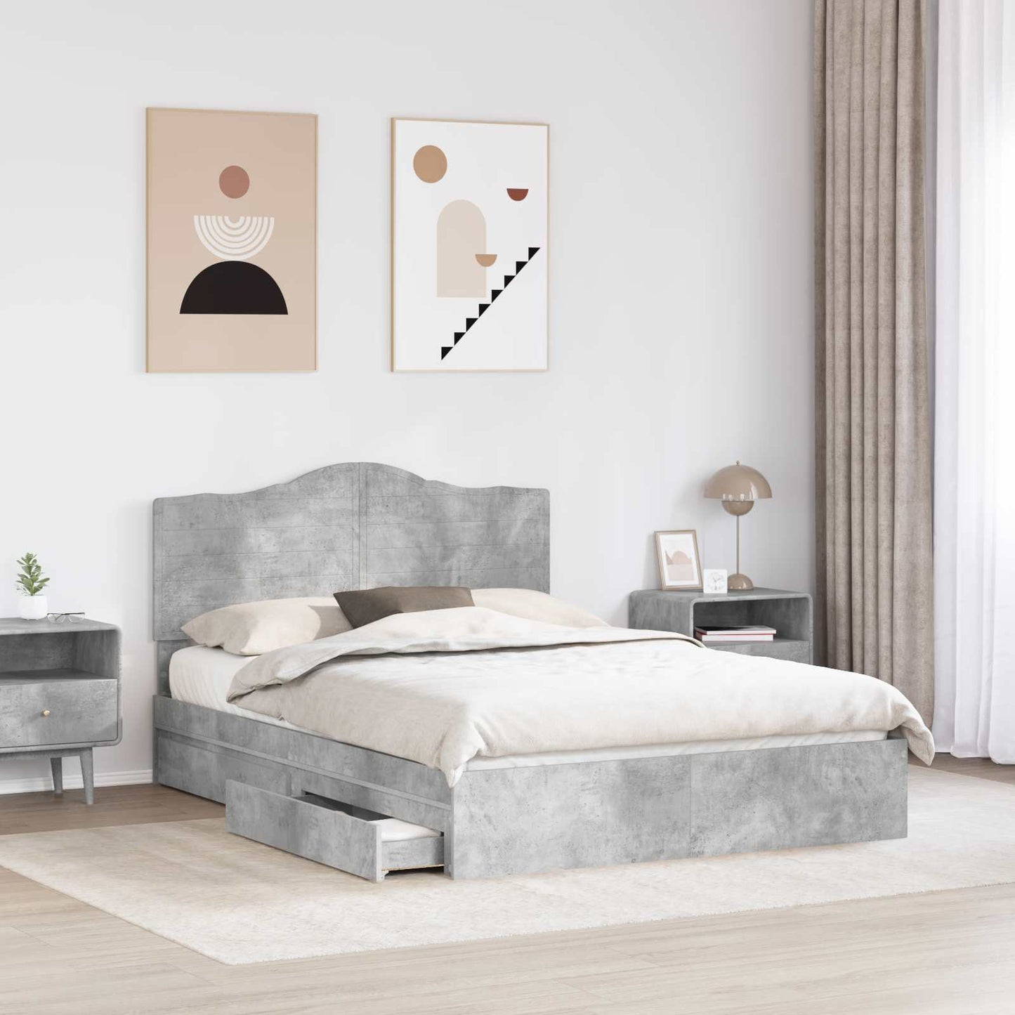 Tárolós Ágy fiókkal Beton Szürke 150 x 200 cm Szerelt Fa