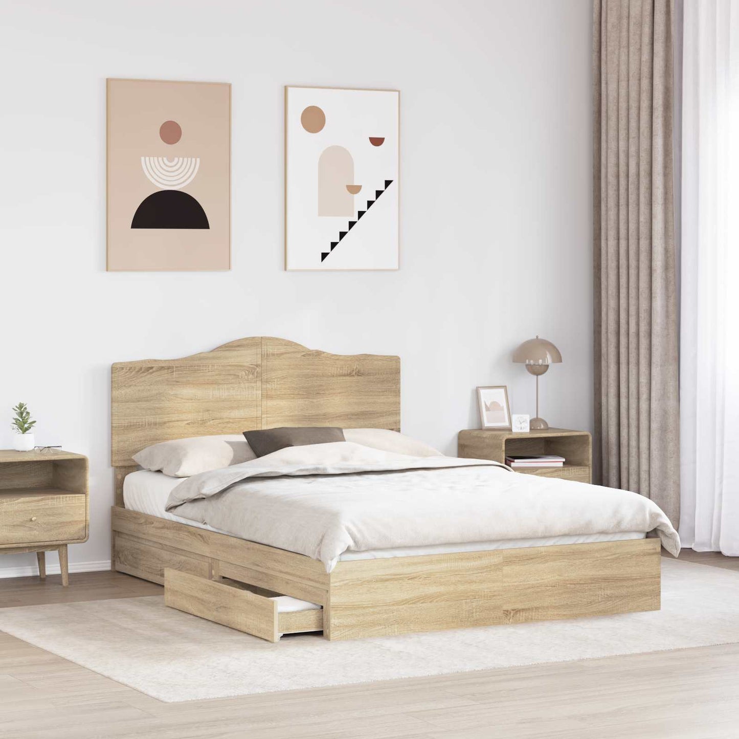 Tárolós Ágy fiókkal Sonoma tölgy 140 x 190 cm Szerelt Fa