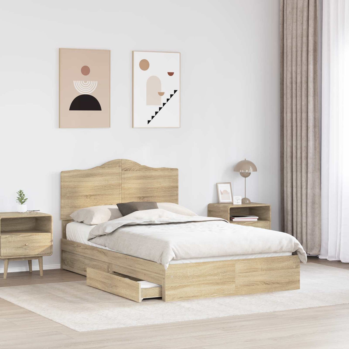 Tárolós Ágy fiókkal Sonoma tölgy 135 x 190 cm Szerelt Fa