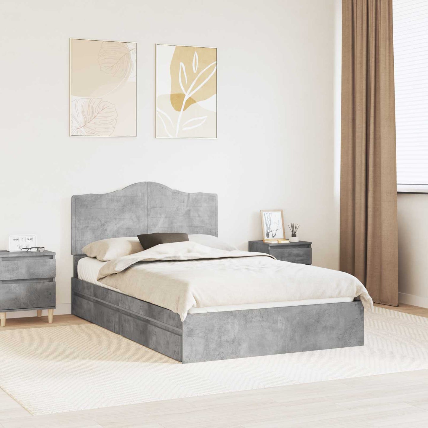 Tárolós Ágy fiókkal Beton Szürke 135 x 190 cm Szerelt Fa