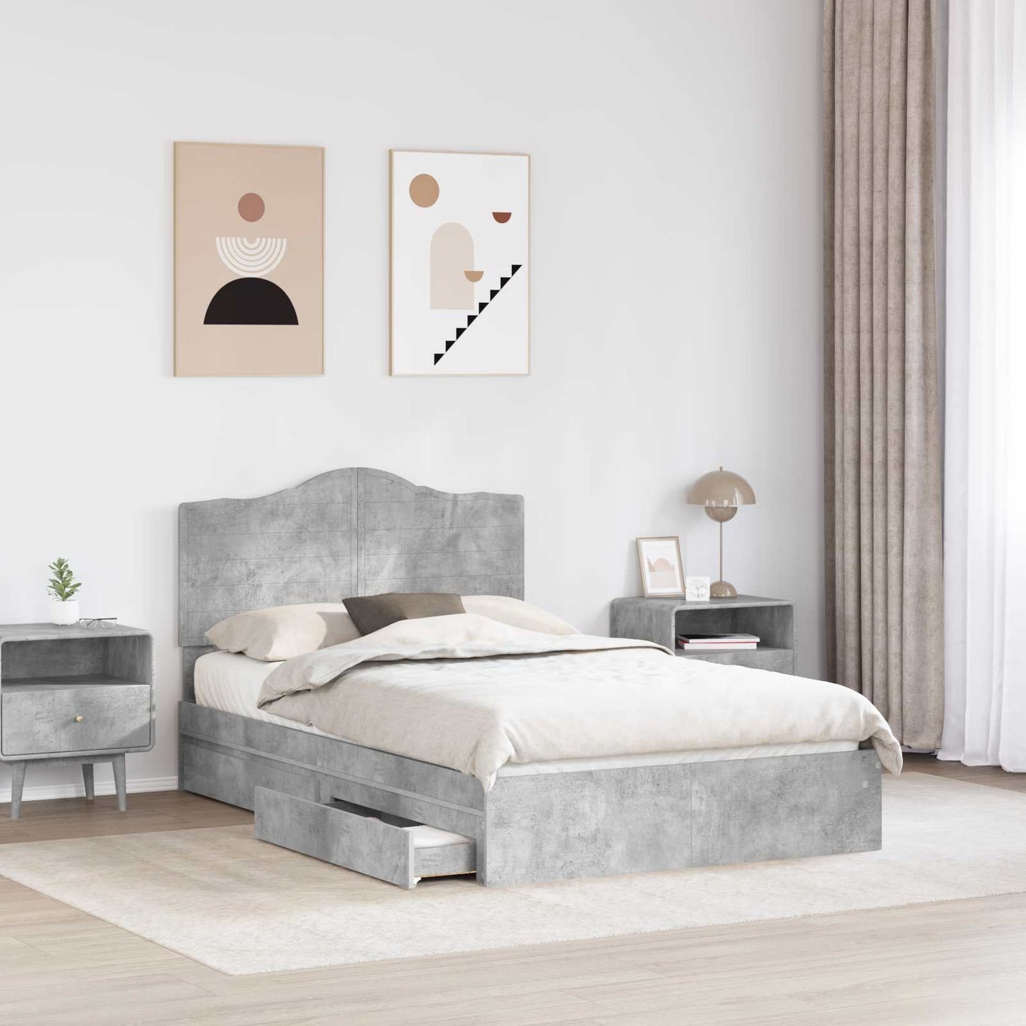 Tárolós Ágy fiókkal Beton Szürke 135 x 190 cm Szerelt Fa