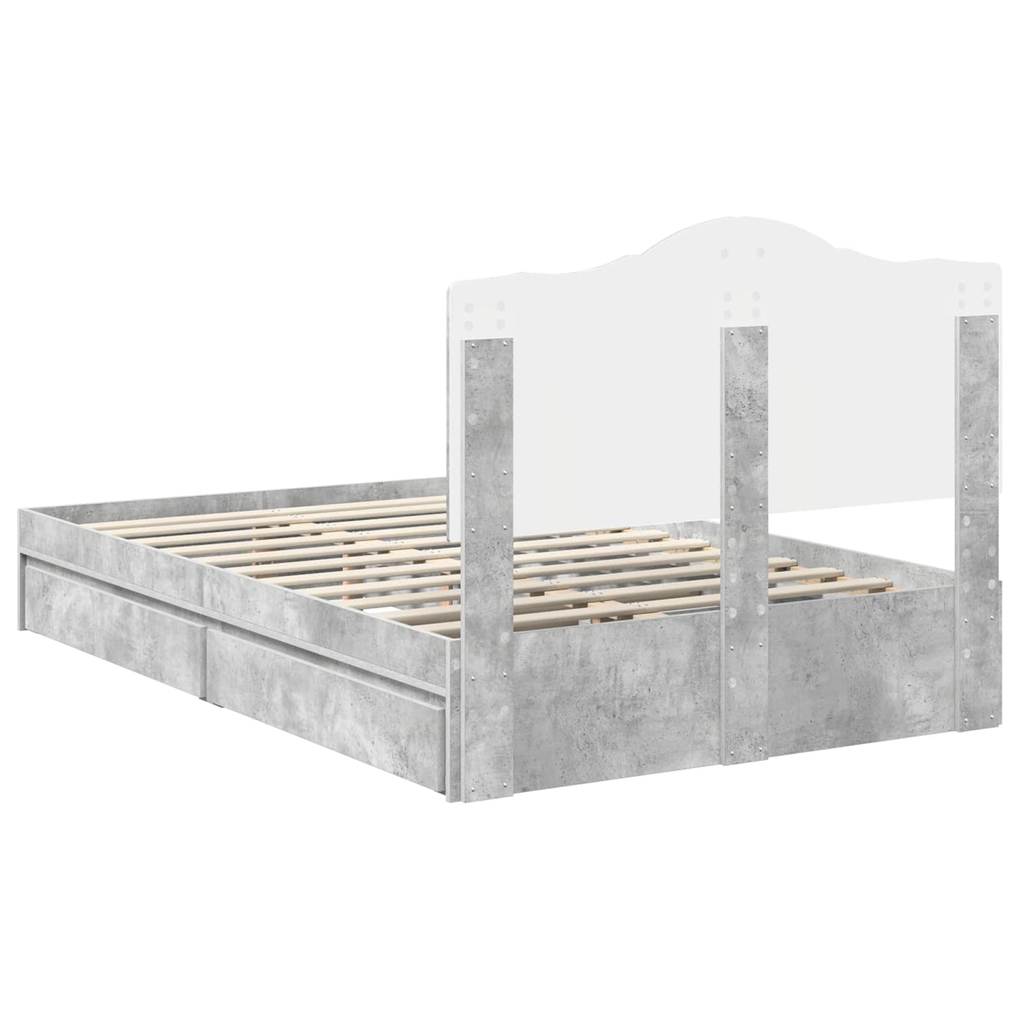 Tárolós Ágy fiókkal Beton Szürke 135 x 190 cm Szerelt Fa