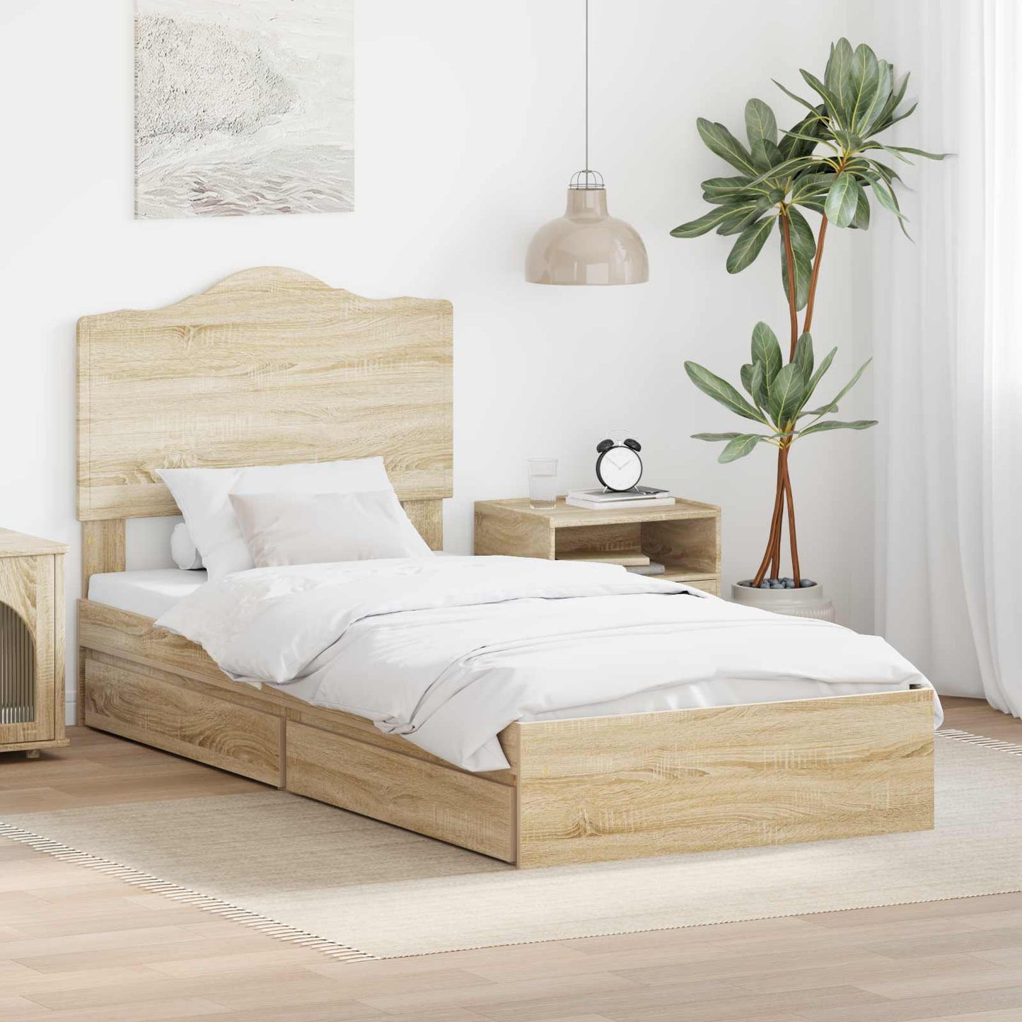 Tárolós Ágy fiókkal Sonoma tölgy 90 x 200 cm Szerelt Fa