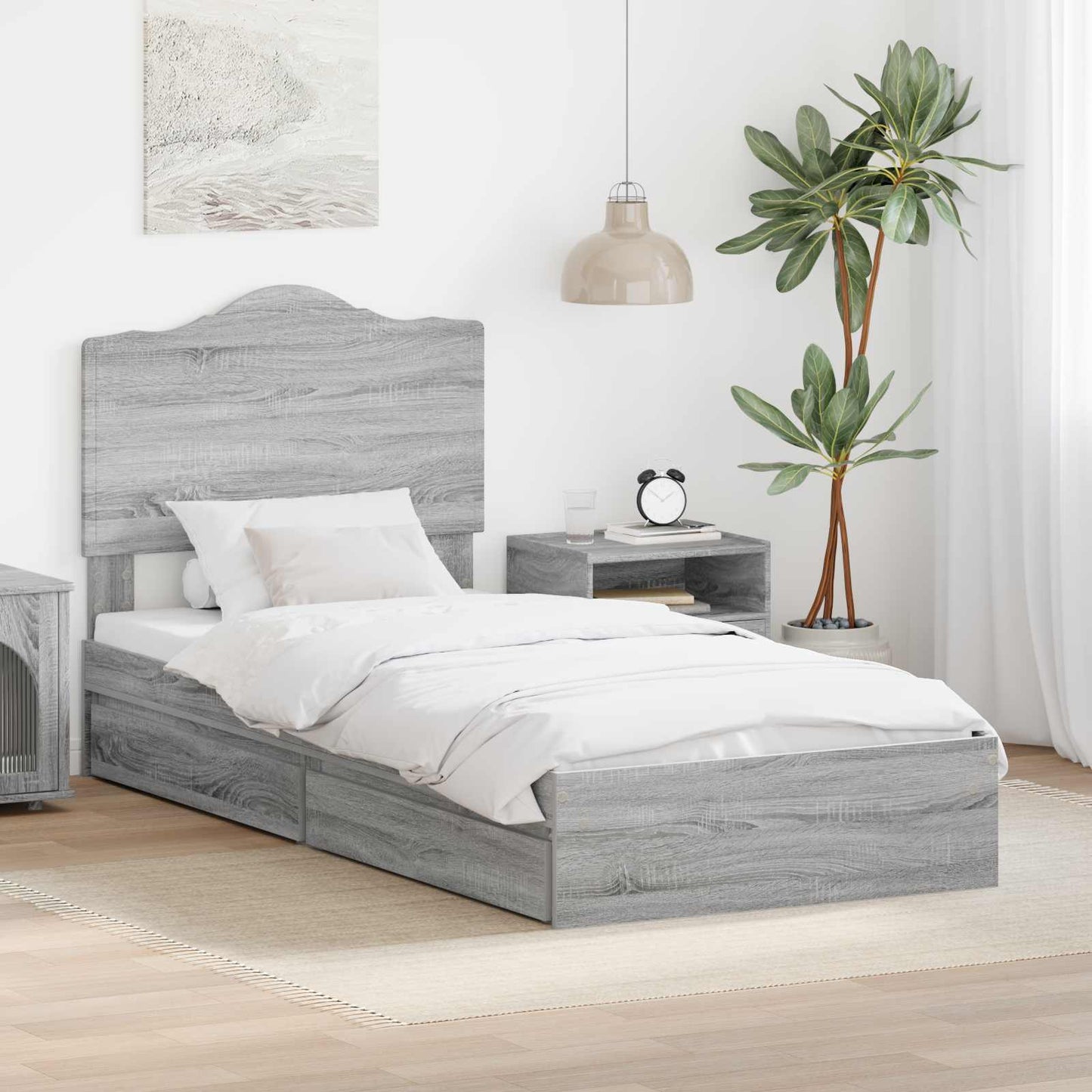 Tárolós Ágy fiókkal Szürke Sonoma 90 x 200 cm Szerelt Fa