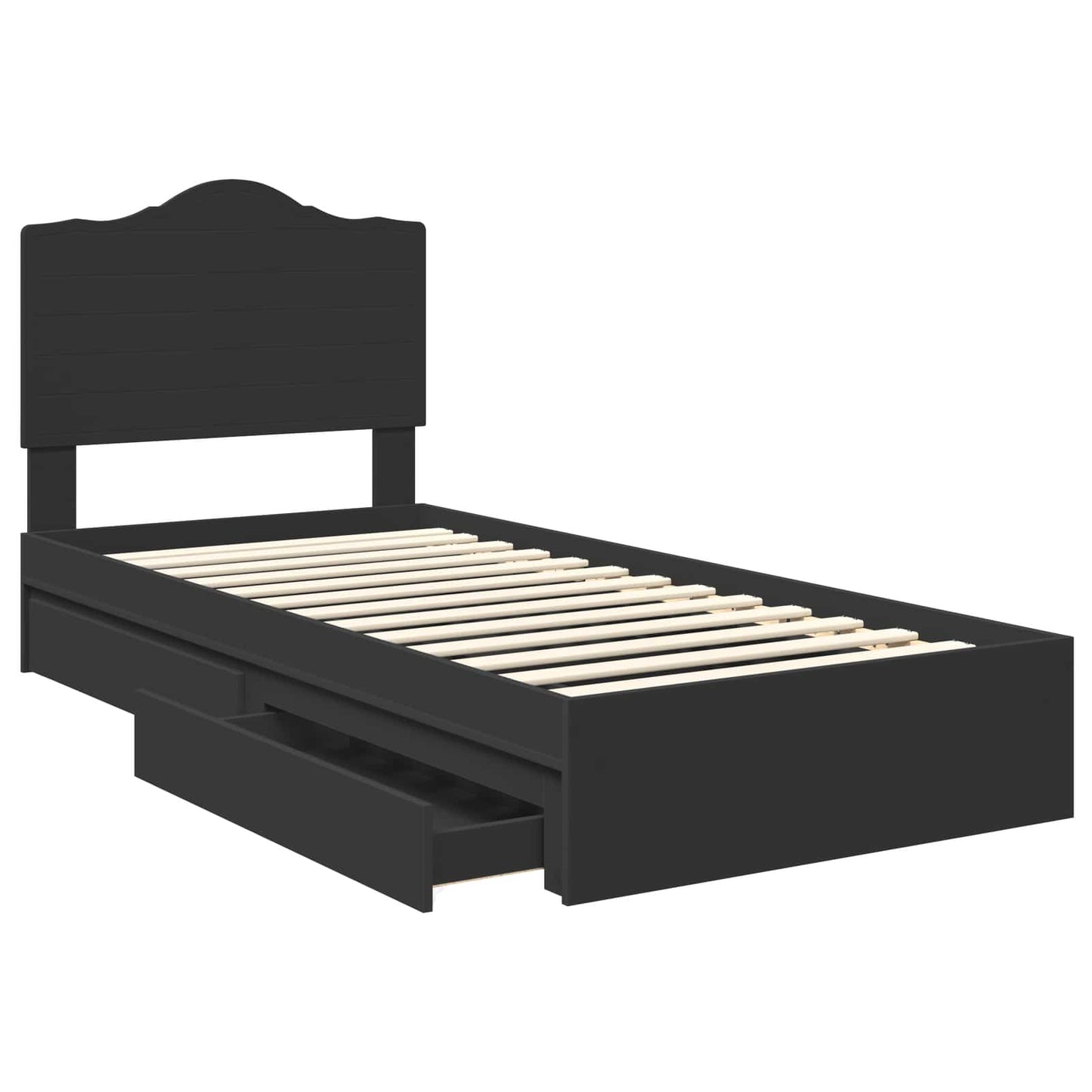 Tárolós Ágy fiókkal fejtámlával Fekete 90 x 190 cm Szerelt Fa