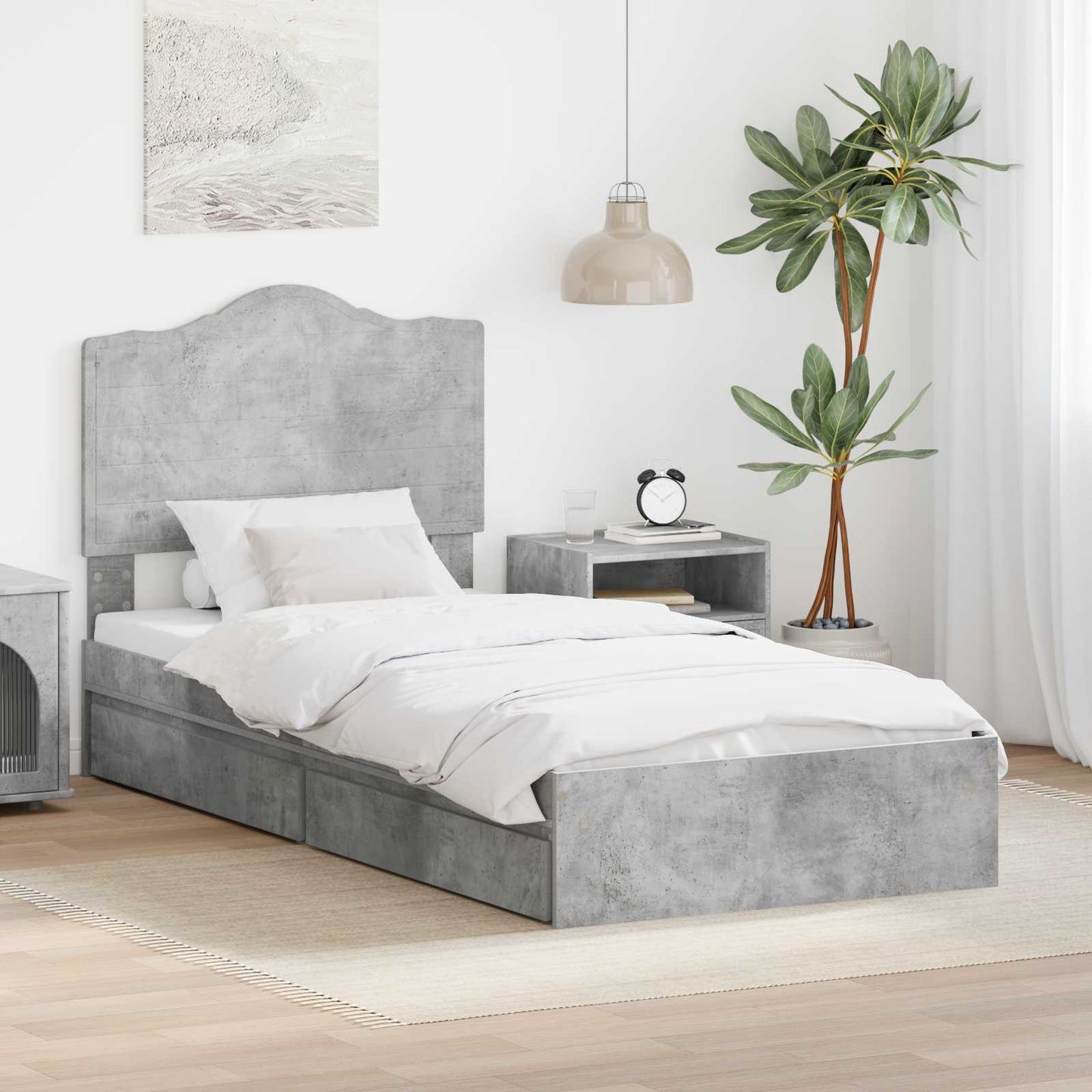 Tárolós Ágy fiókkal Beton Szürke 90 x 190 cm Szerelt Fa