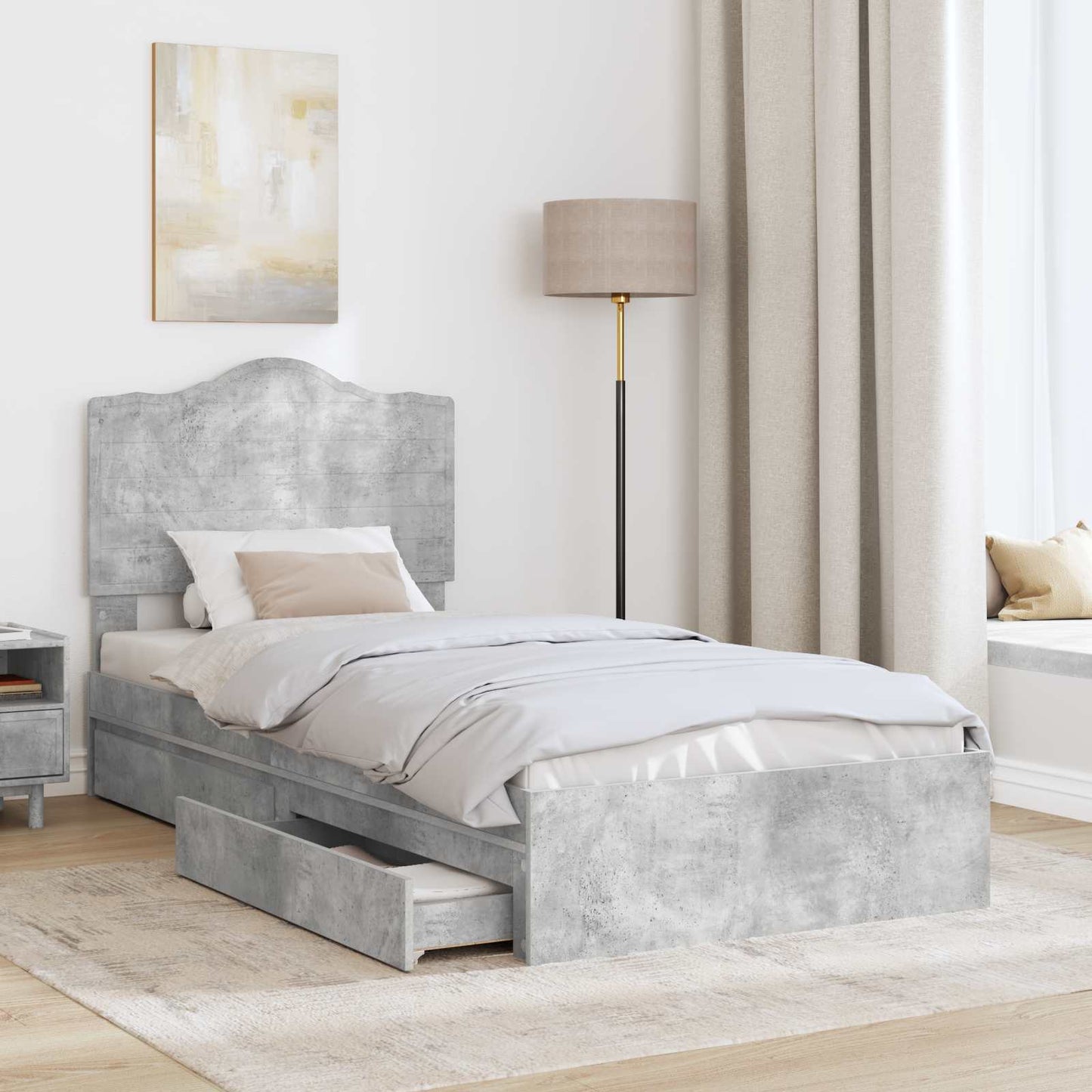 Tárolós Ágy fiókkal Beton Szürke 90 x 190 cm Szerelt Fa