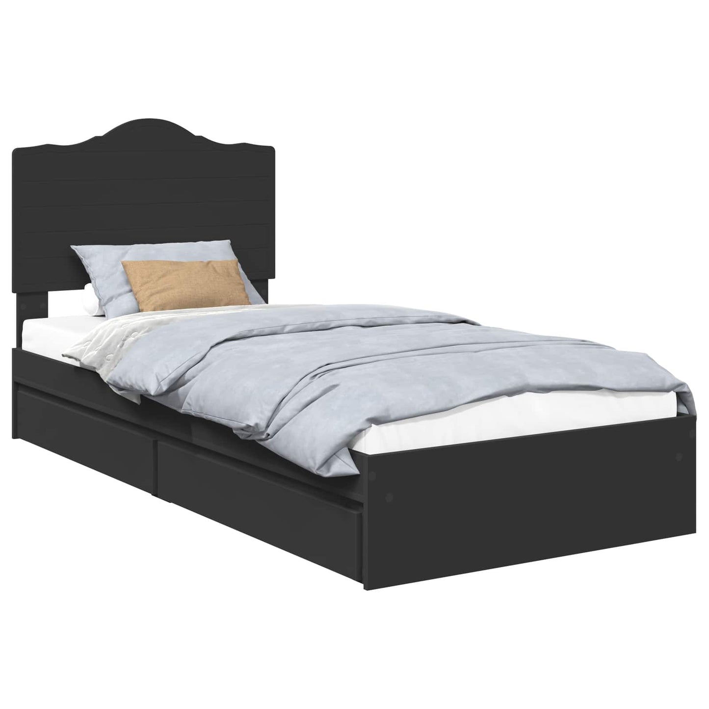 Tárolós Ágy fiókkal fejtámlával Fekete 70 x 190 cm Szerelt Fa