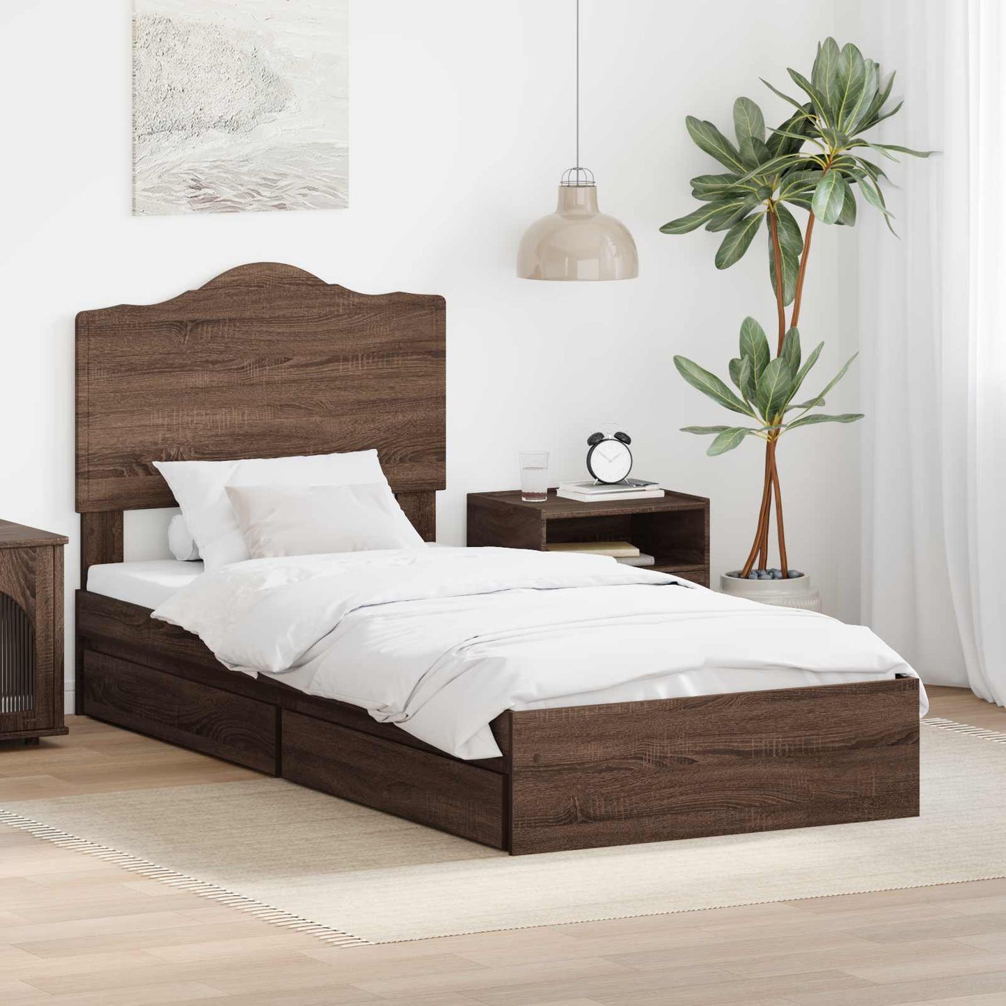 Tárolós Ágy fiókkal Barna Tölgy 70 x 190 cm Szerelt Fa