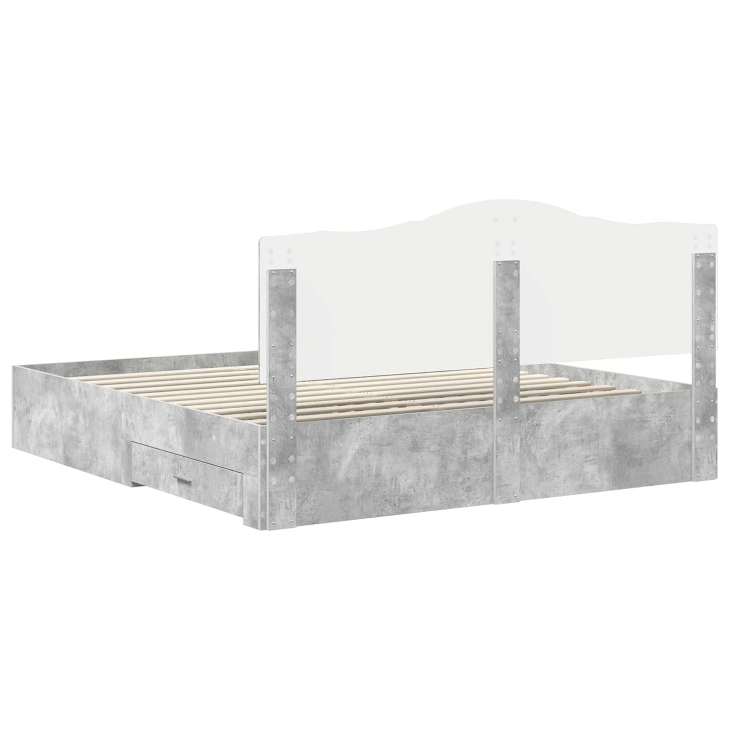 Ágykeret fiókkal tárolóval Beton Szürke 200 x 200 cm Szerelt Fa