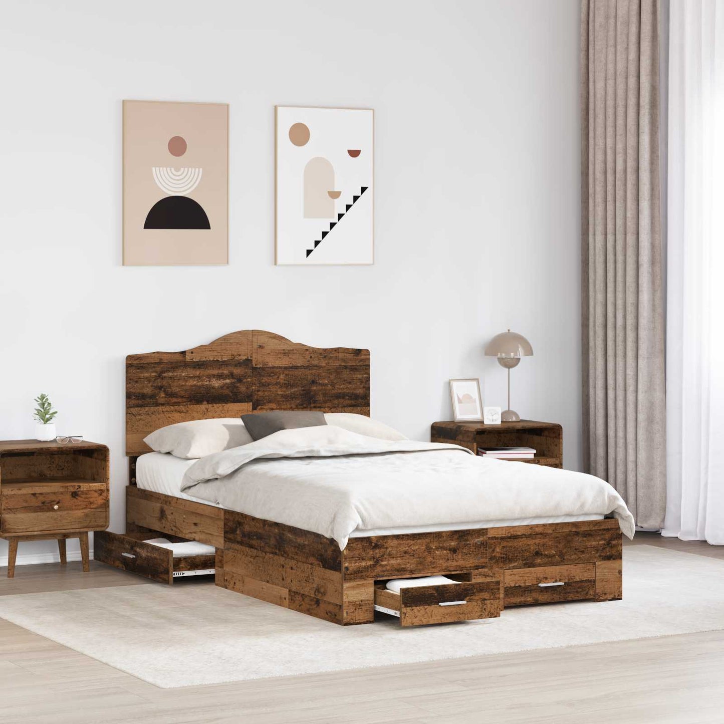 Ágykeret fiókkal fejtámlával Öreg fa 120 x 190 cm Szerelt Fa