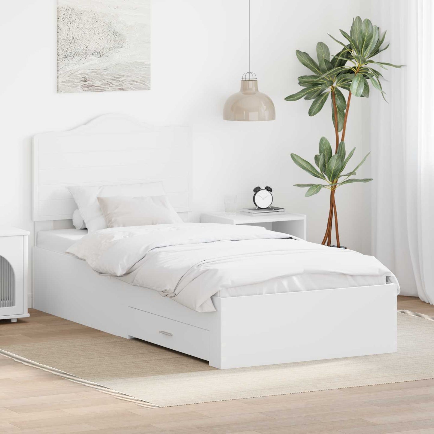 Ágykeret fiókkal fejtámlával Fehér 90 x 190 cm Szerelt Fa