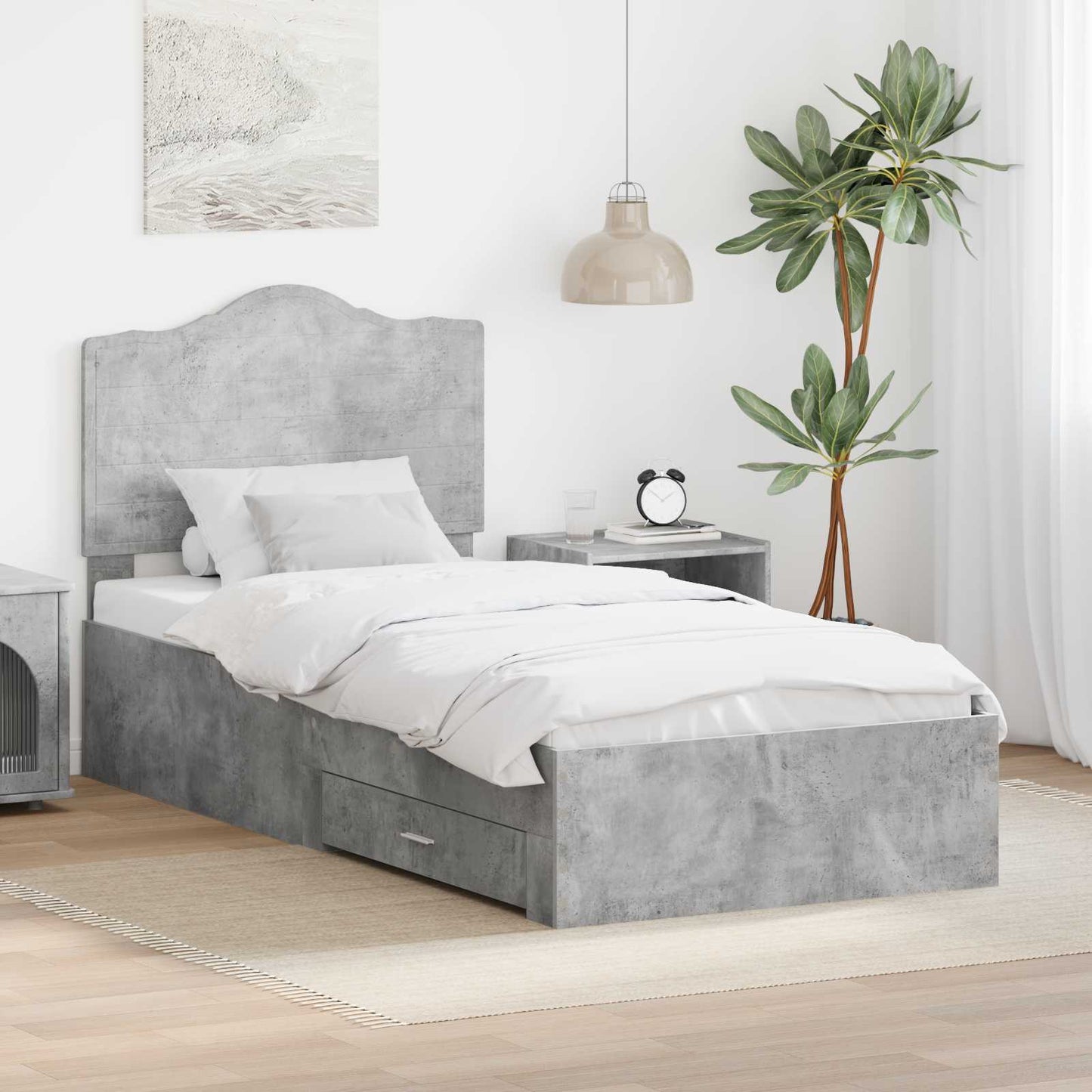 Ágykeret fiókkal tárolóval Beton Szürke 70 x 190 cm Szerelt Fa