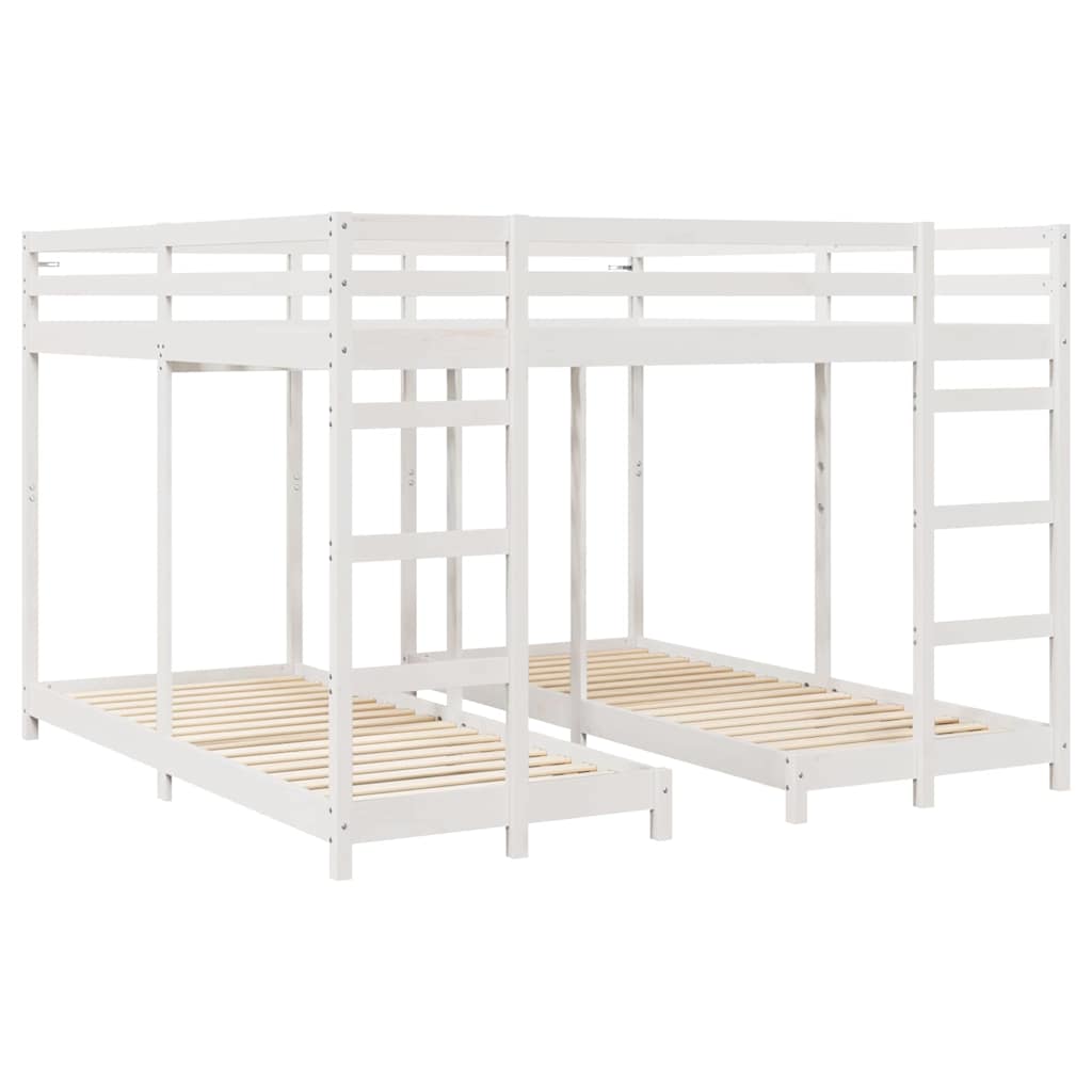 Háromszintes emeletes ágykeret Fehér 200 x 200 cm Tömör fenyőfa