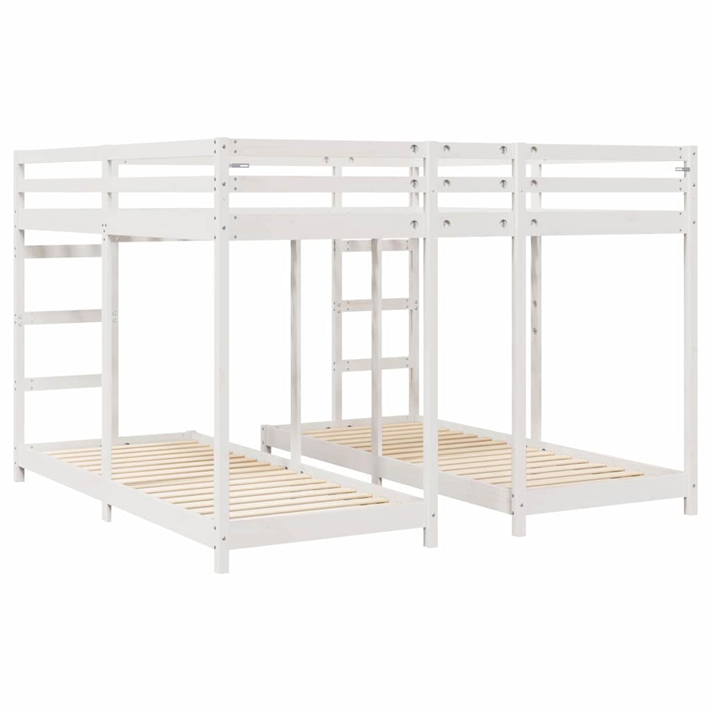 Háromszintes emeletes ágykeret Fehér 200 x 200 cm Tömör fenyőfa
