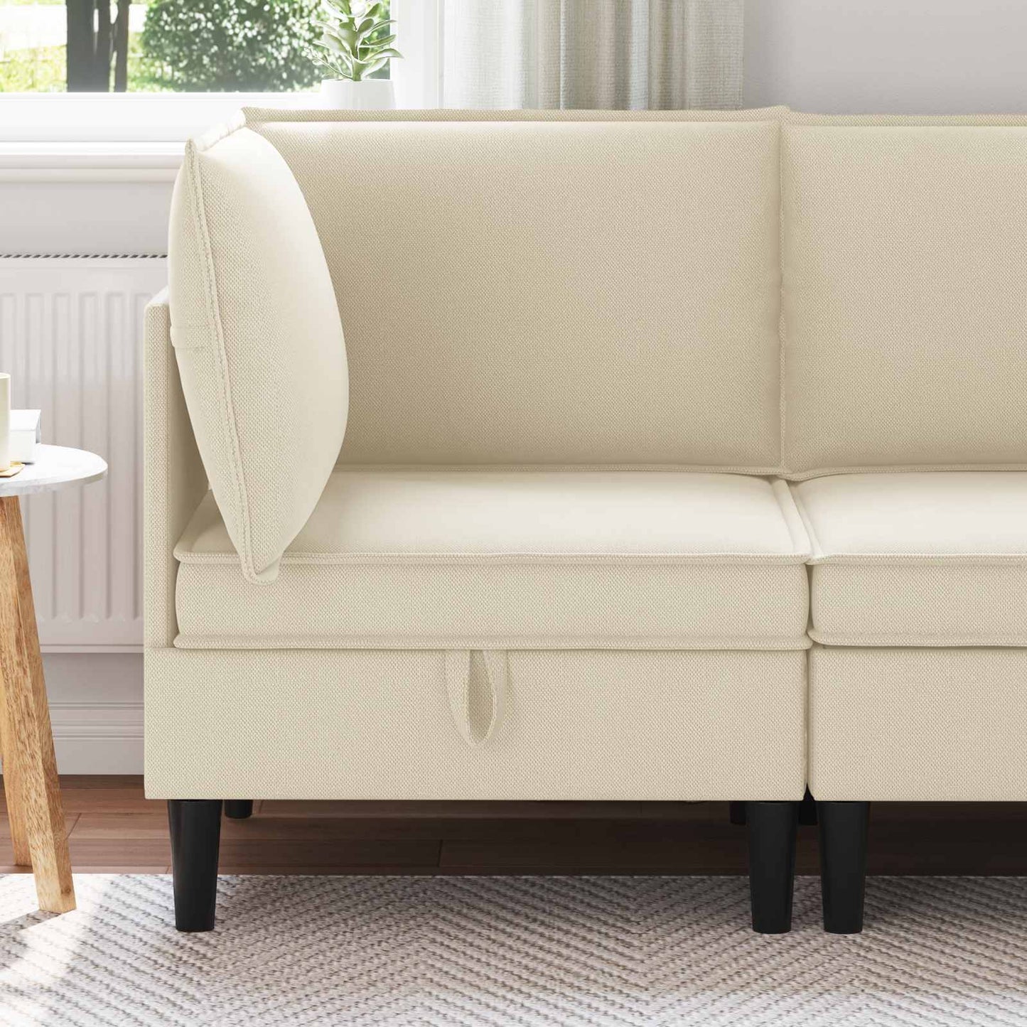 Sarok Sofa tárolóval Krémszínű Bársony