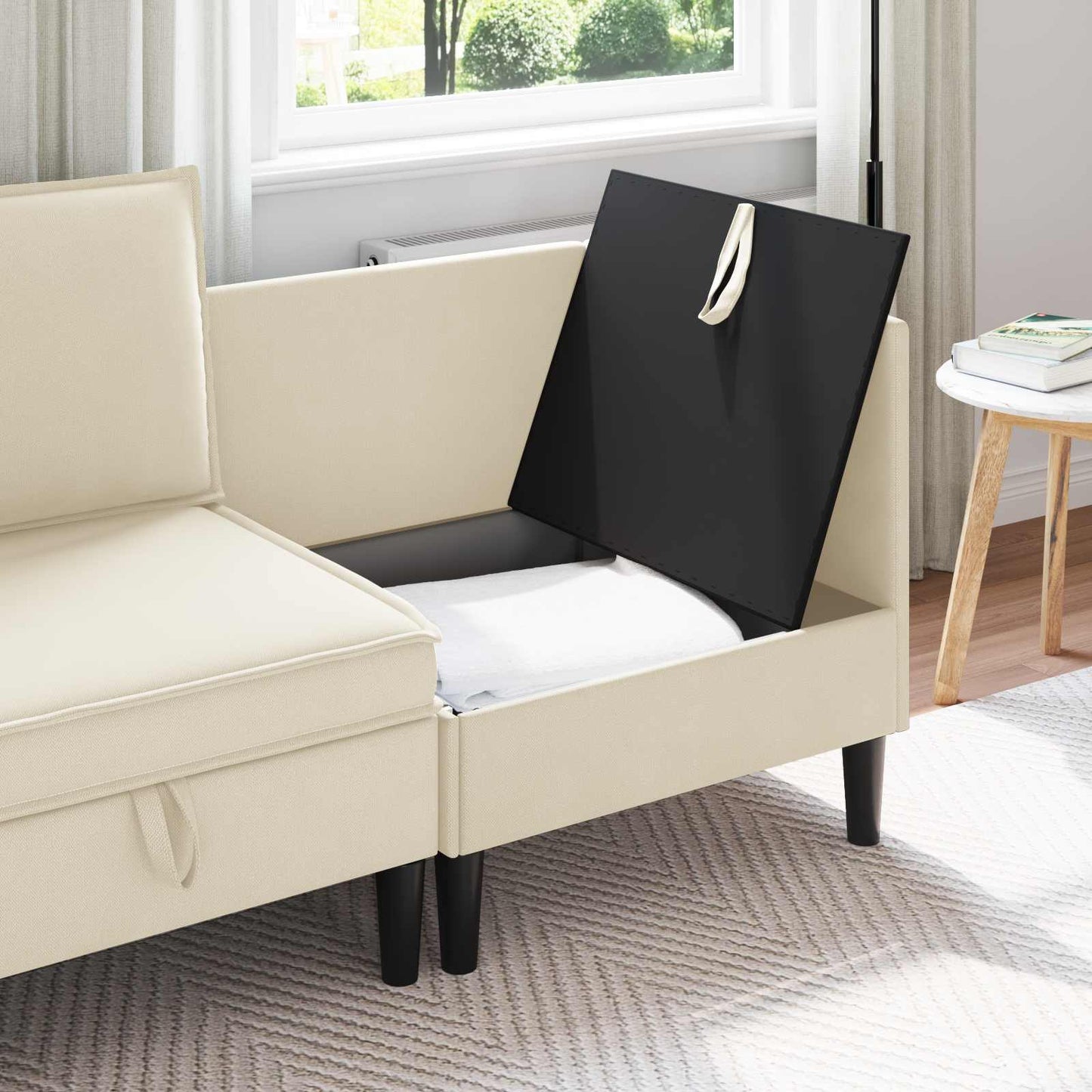 Sarok Sofa tárolóval Krémszínű Bársony