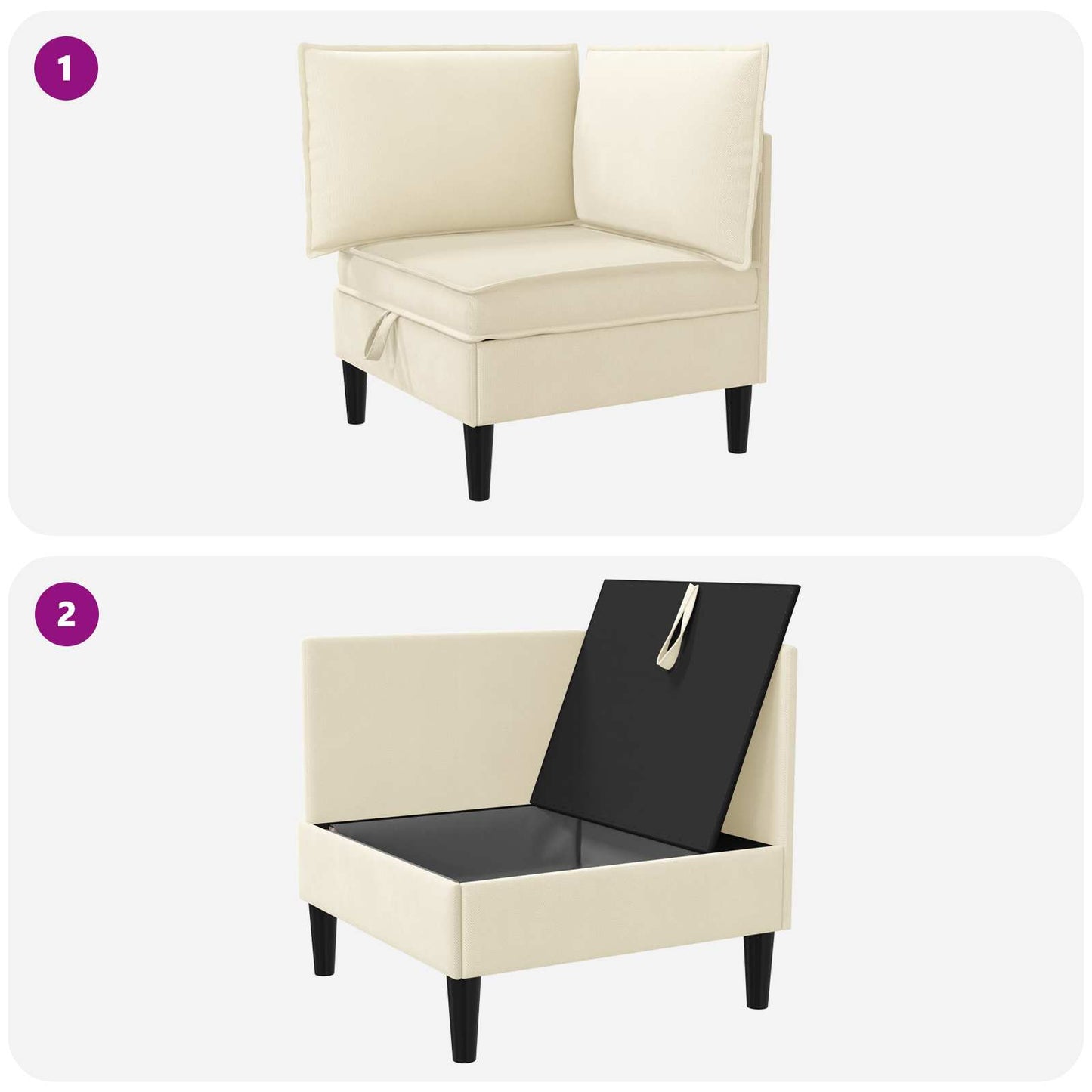Sarok Sofa tárolóval Krémszínű Bársony