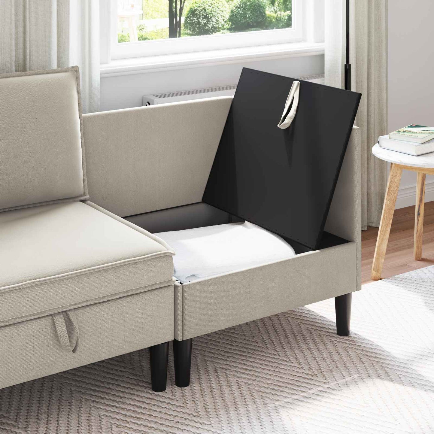 Sarok Sofa tárolóval Zabpehely Bársony