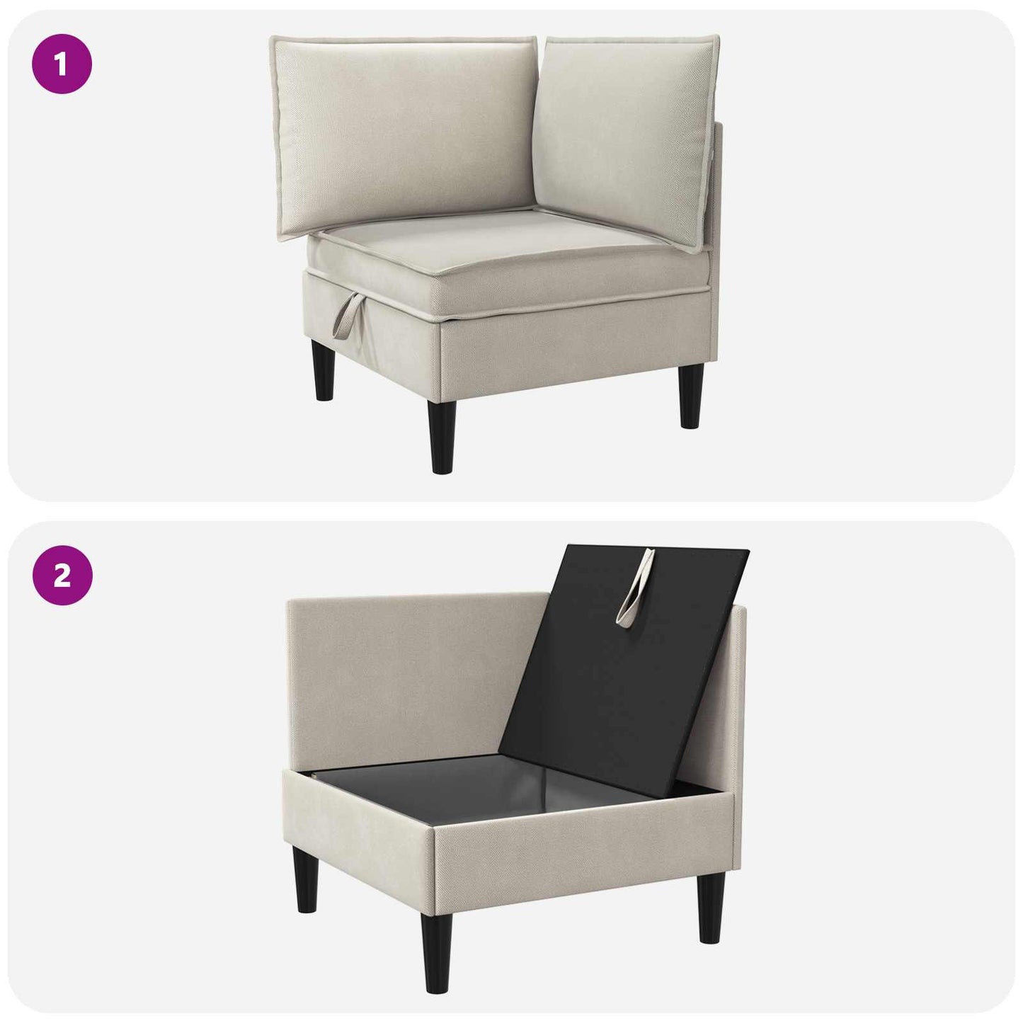 Sarok Sofa tárolóval Zabpehely Bársony