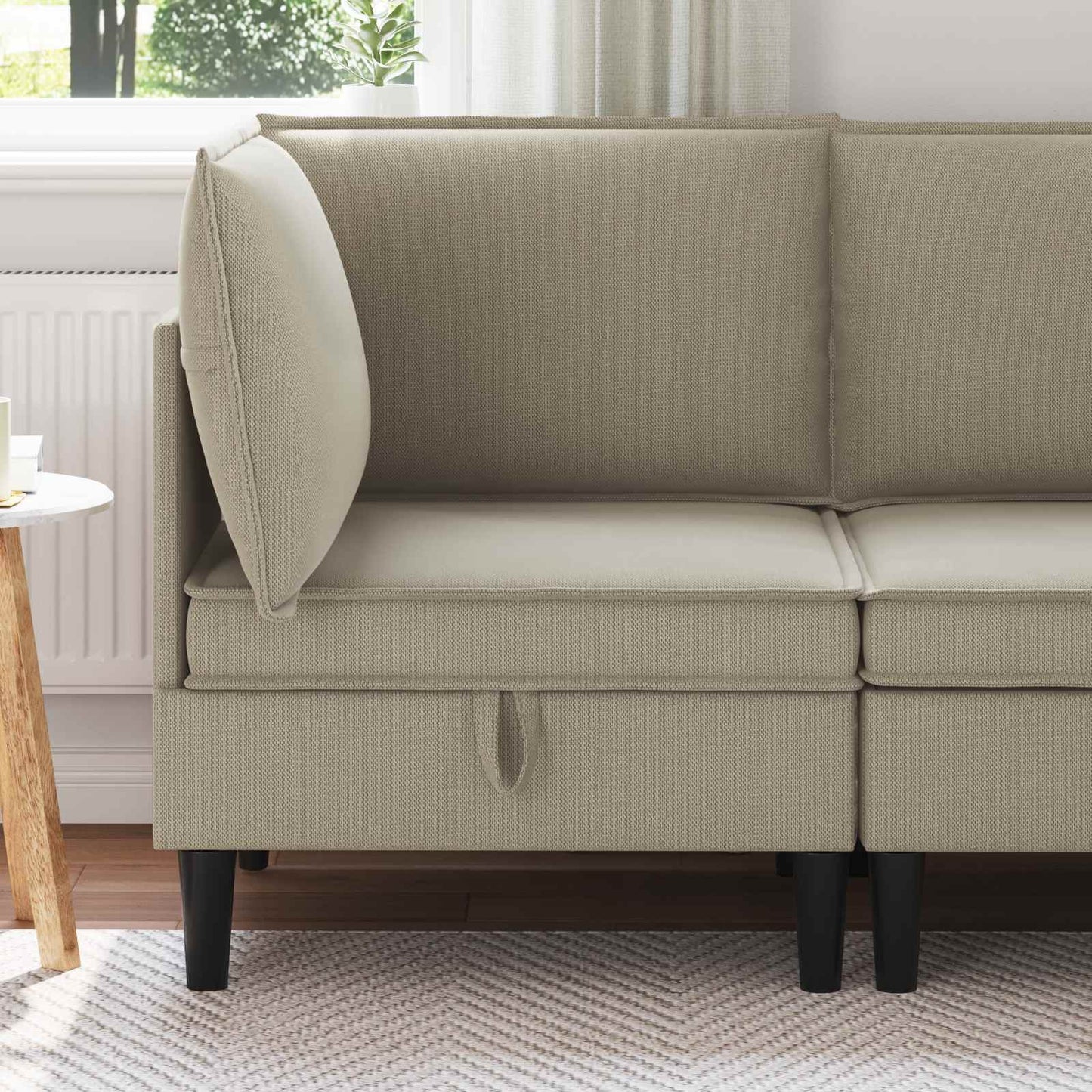 Sarok Sofa tárolóval Homokszín Bársony