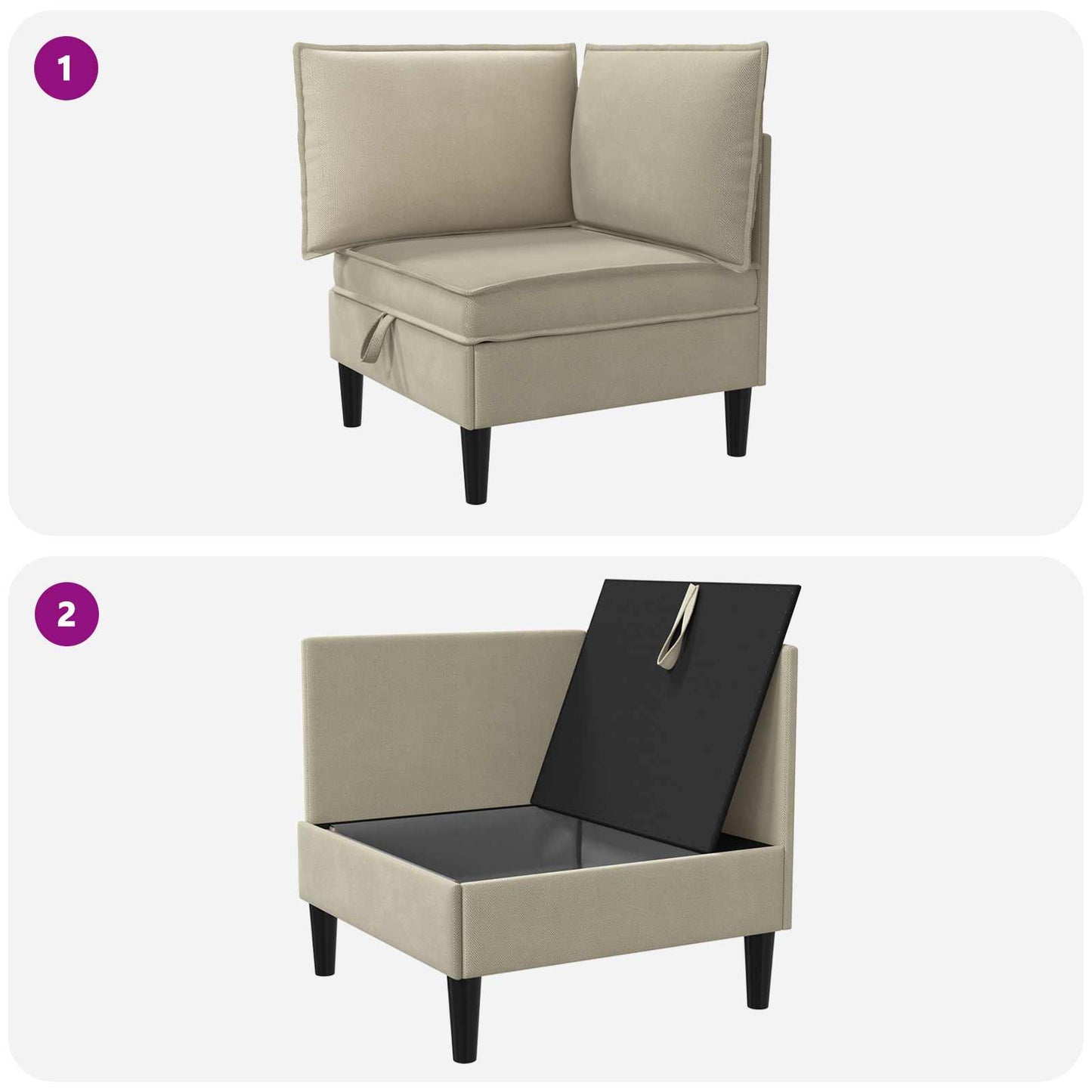 Sarok Sofa tárolóval Homokszín Bársony