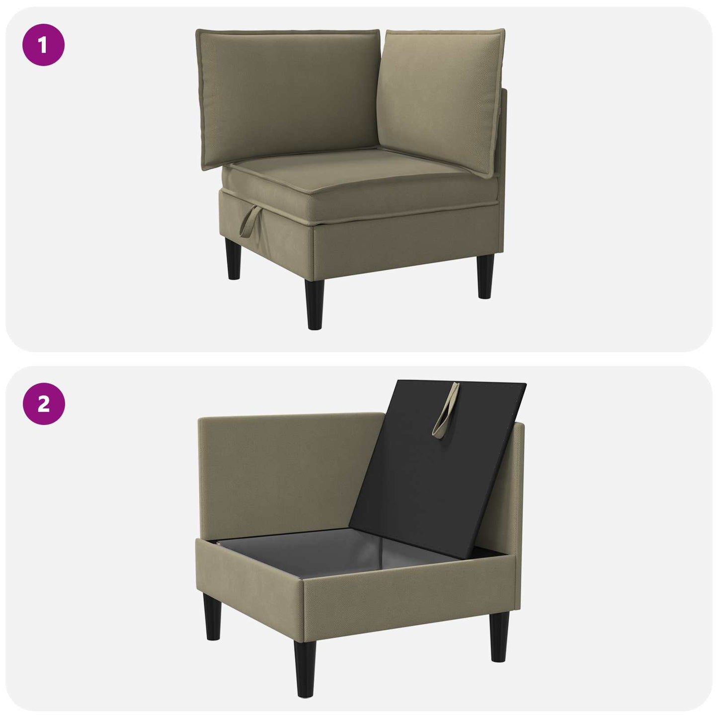 Sarok Sofa tárolóval Khaki Bársony