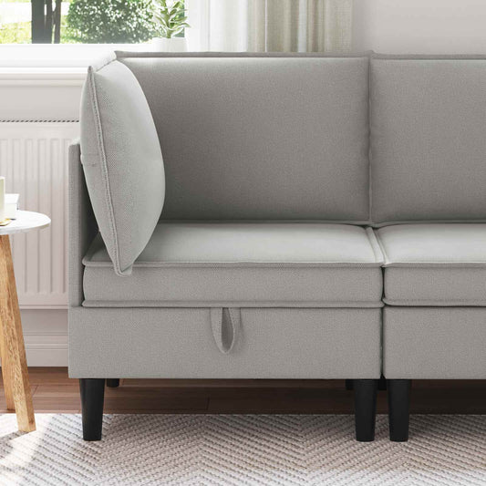 Sarok Sofa tárolóval Világosszürke Bársony